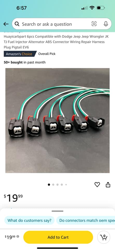 Michigan Motorsports EV6 Fuel Injector Connector Kit (6-Piece). Fits Dodge, Jeep Wrangler & More. Easy Wiring Repair!