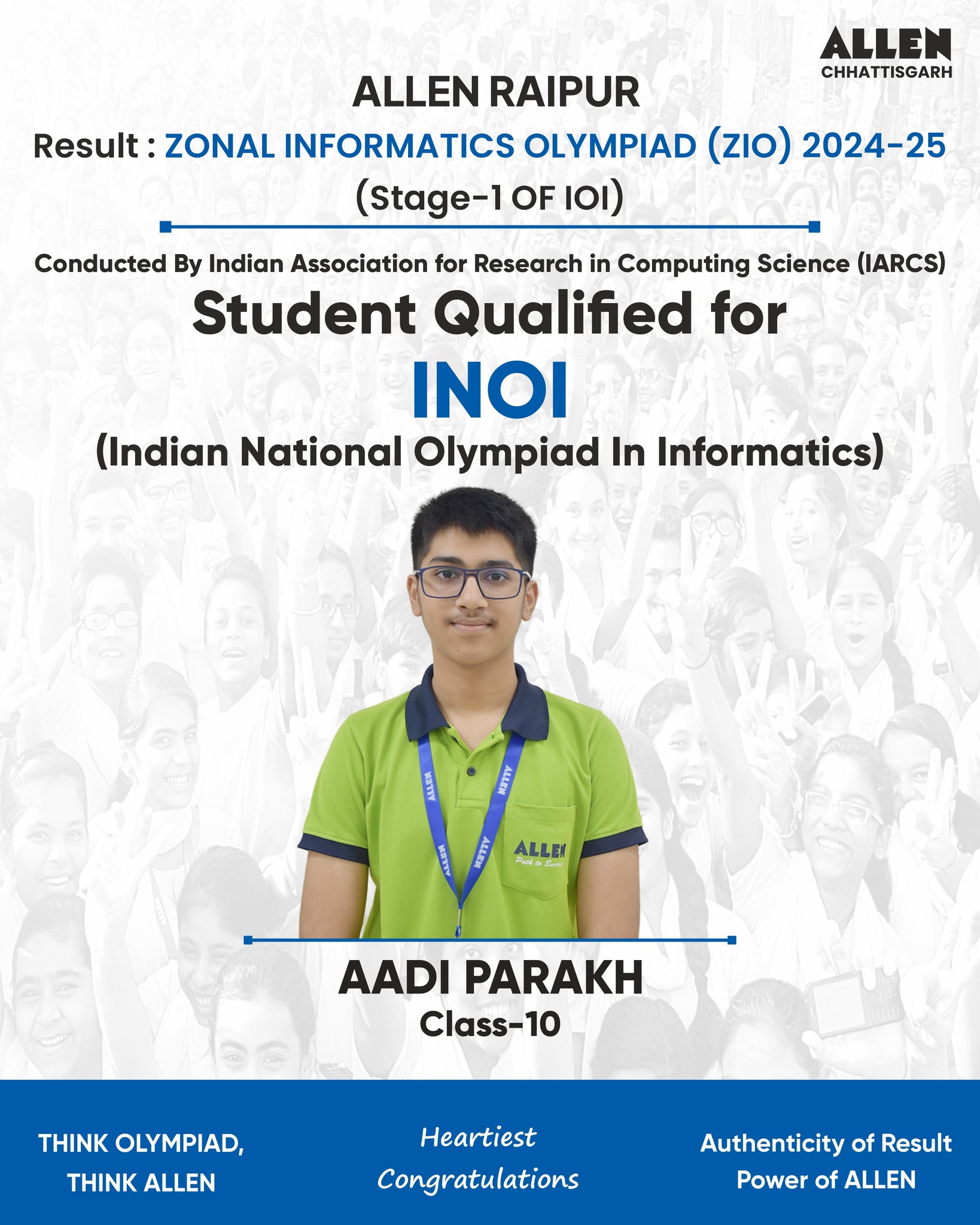 ALLEN - ️ ALLEN Raipur congratulates Aadi Parakh, the ZIO qualifier ...