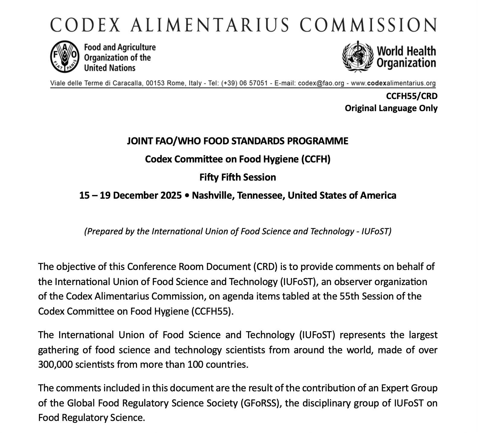 Iufost - The Codex Alimentarius Commission (Codex) has accepted the ...