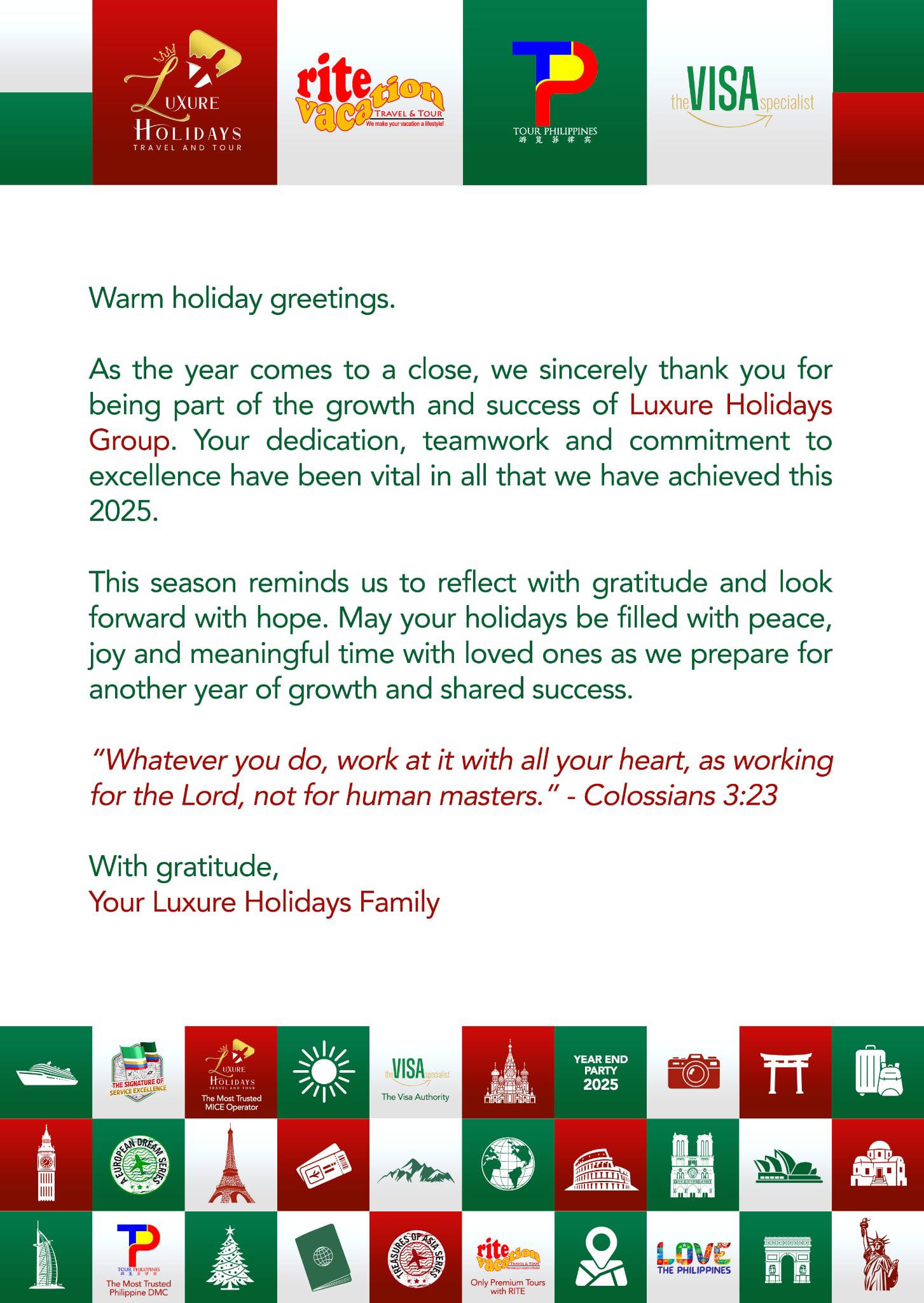 Rite - Warm holiday greetings from the Luxure Holidays Group 🎄 As we ...