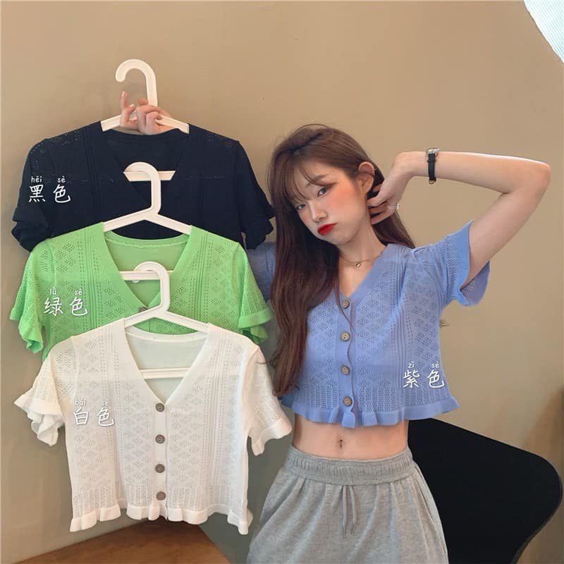 Mxy.style - เสื้อไหมพรมแขนสั้นแต่งระบาย ...
