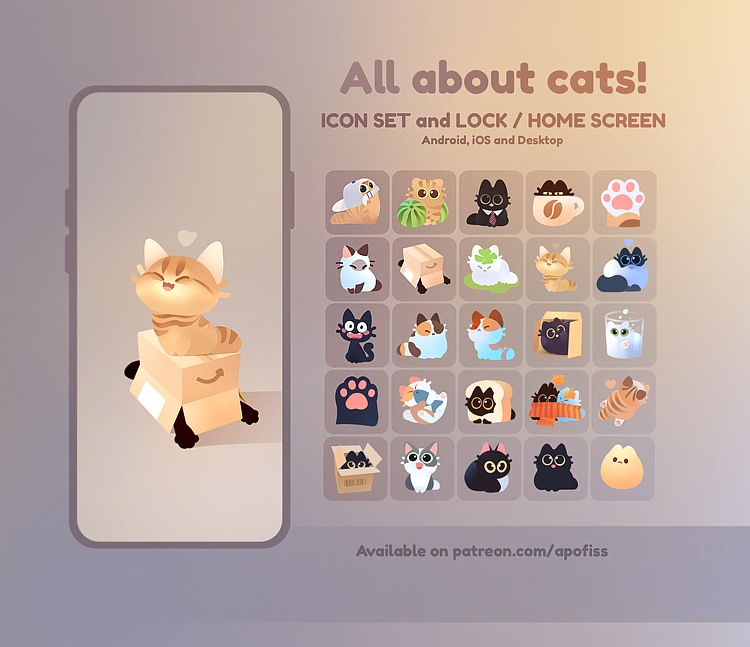 Apofiss - All about cats! icon set is out!（• ˕ •マ🧡It comes with 25 ...