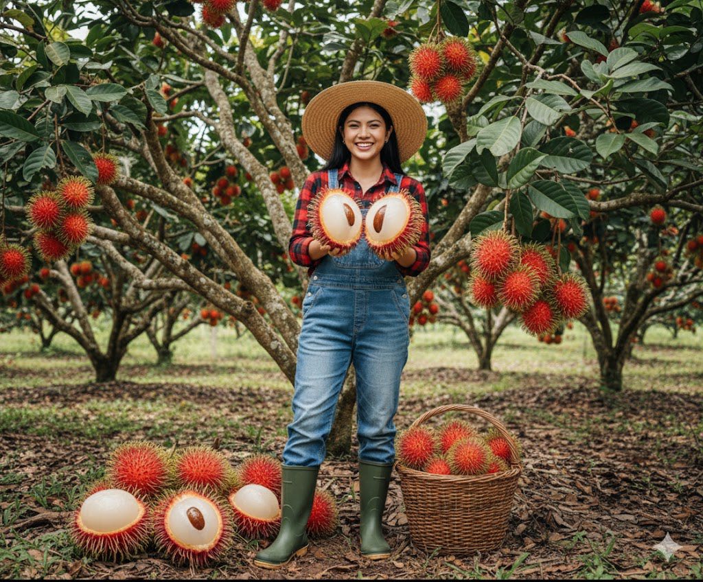MakuCez - ultra-realistic photo of a young woman farmer wearing a red ...