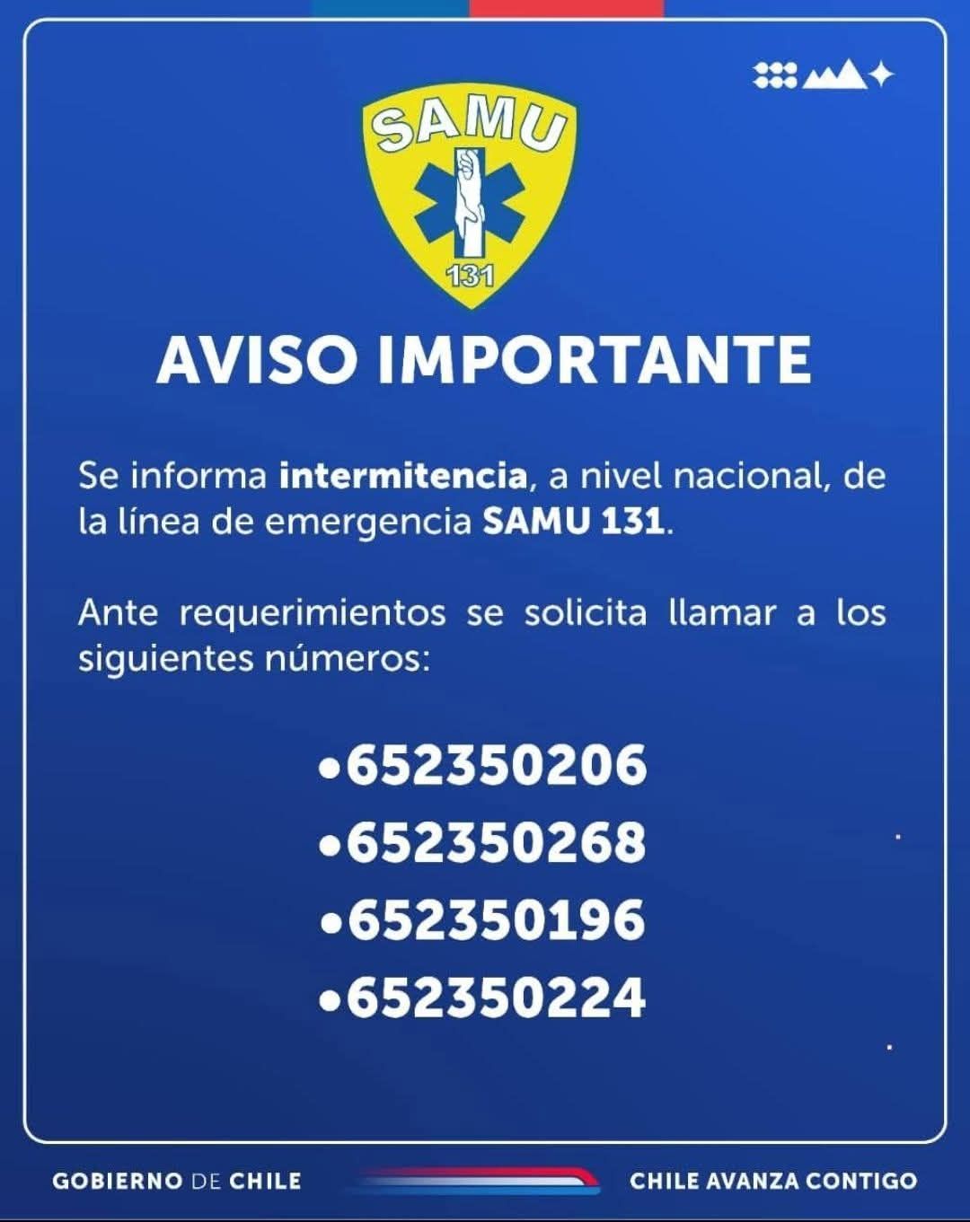 Noticias - ¡Atención! El SAMU 131 presenta intermitencia a nivel ...