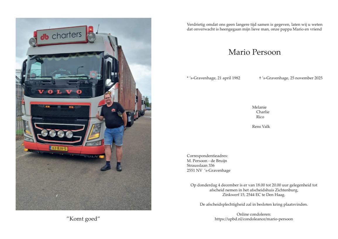 DB - Met groot verdriet nemen wij afscheid van Mario. Op de kaart staat ...