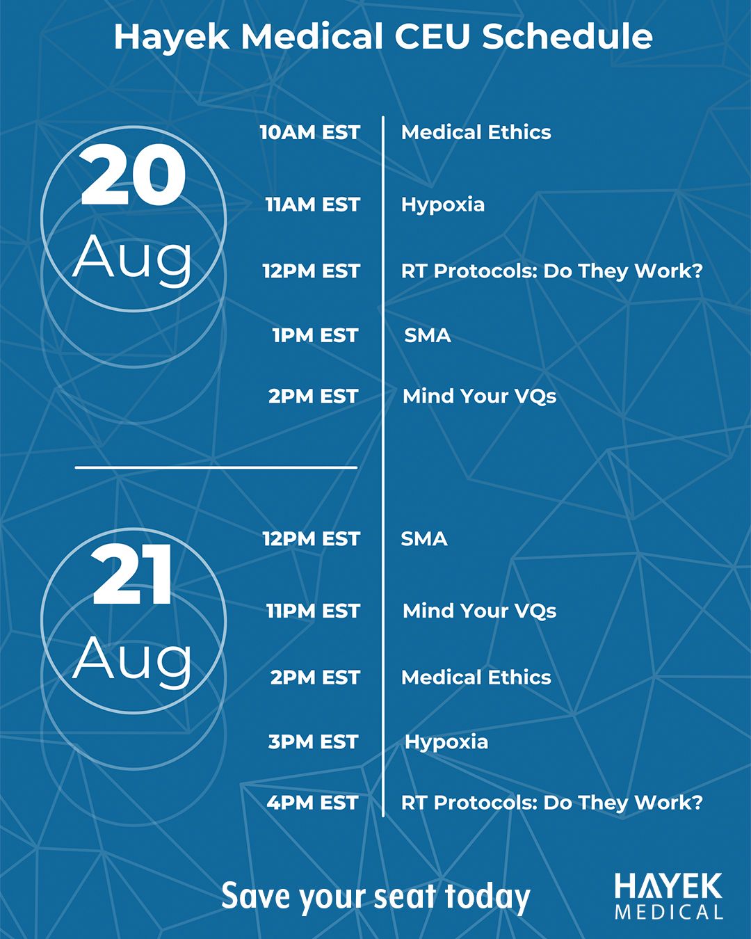 Hayek - Good news for RTs and nurses. Our August CEU sessions are back ...