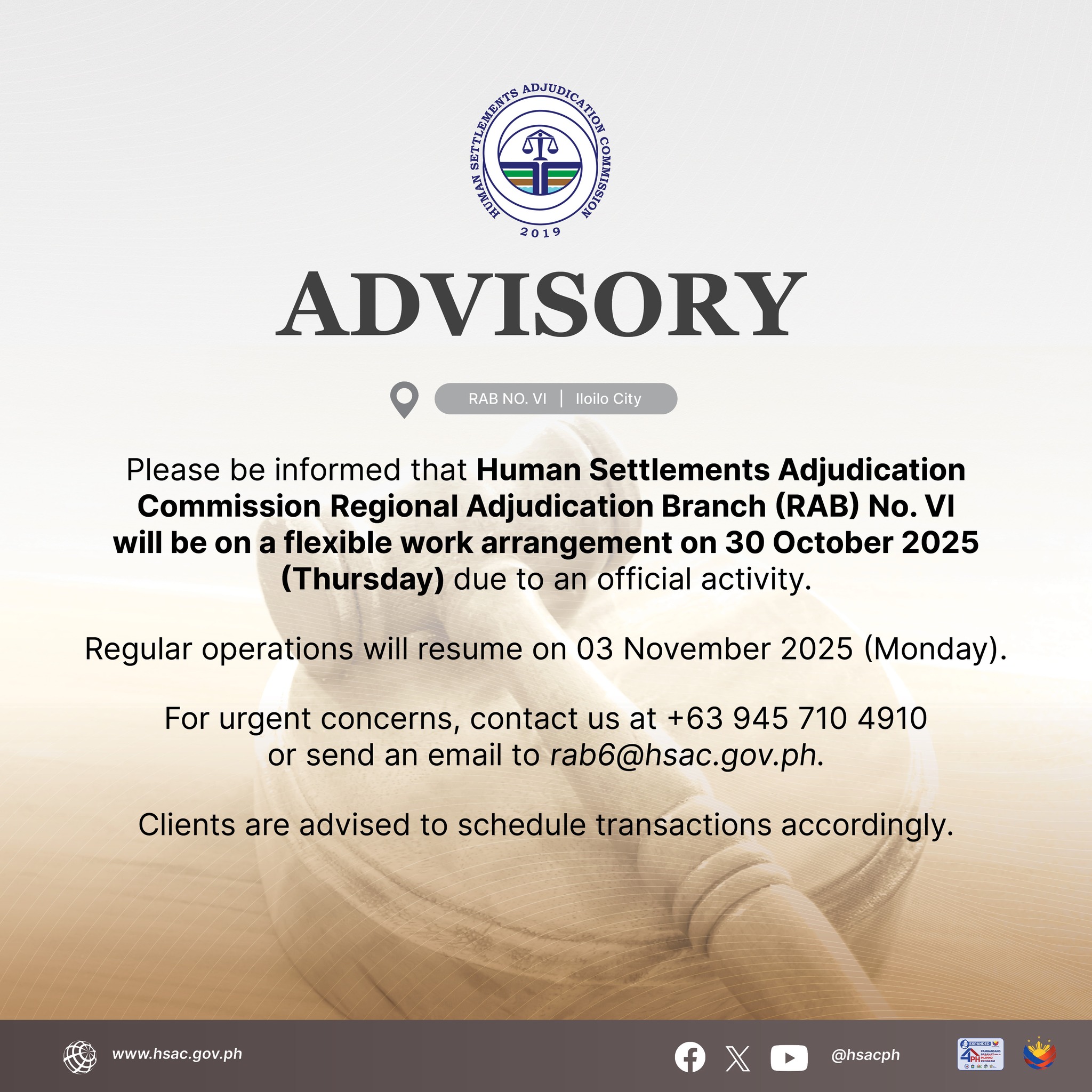 CEL... - Human Settlements Adjudication Commission RAB No. VI | Facebook