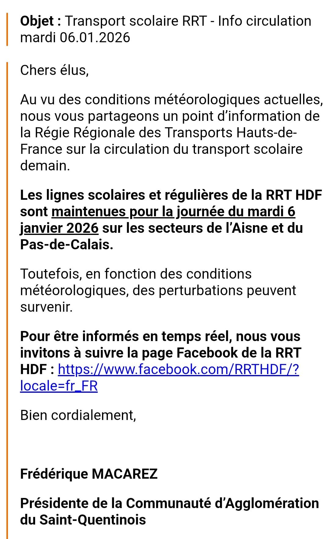 Fontaine - 👉 Message reçu à l'instant pour les transport scolaire RRT ...