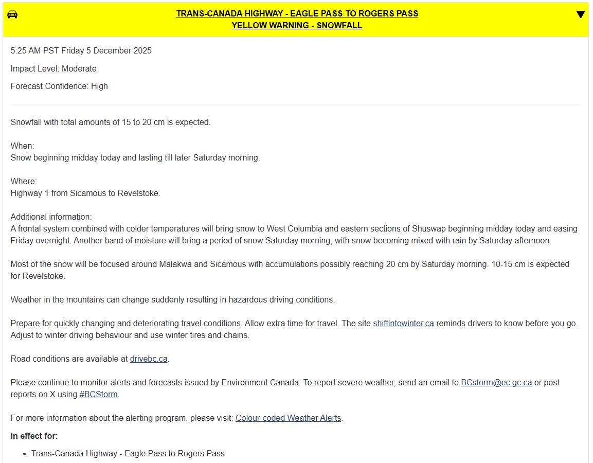 Emcon - Selkirk Division Revelstoke and Golden Snowfall Warning Looks ...