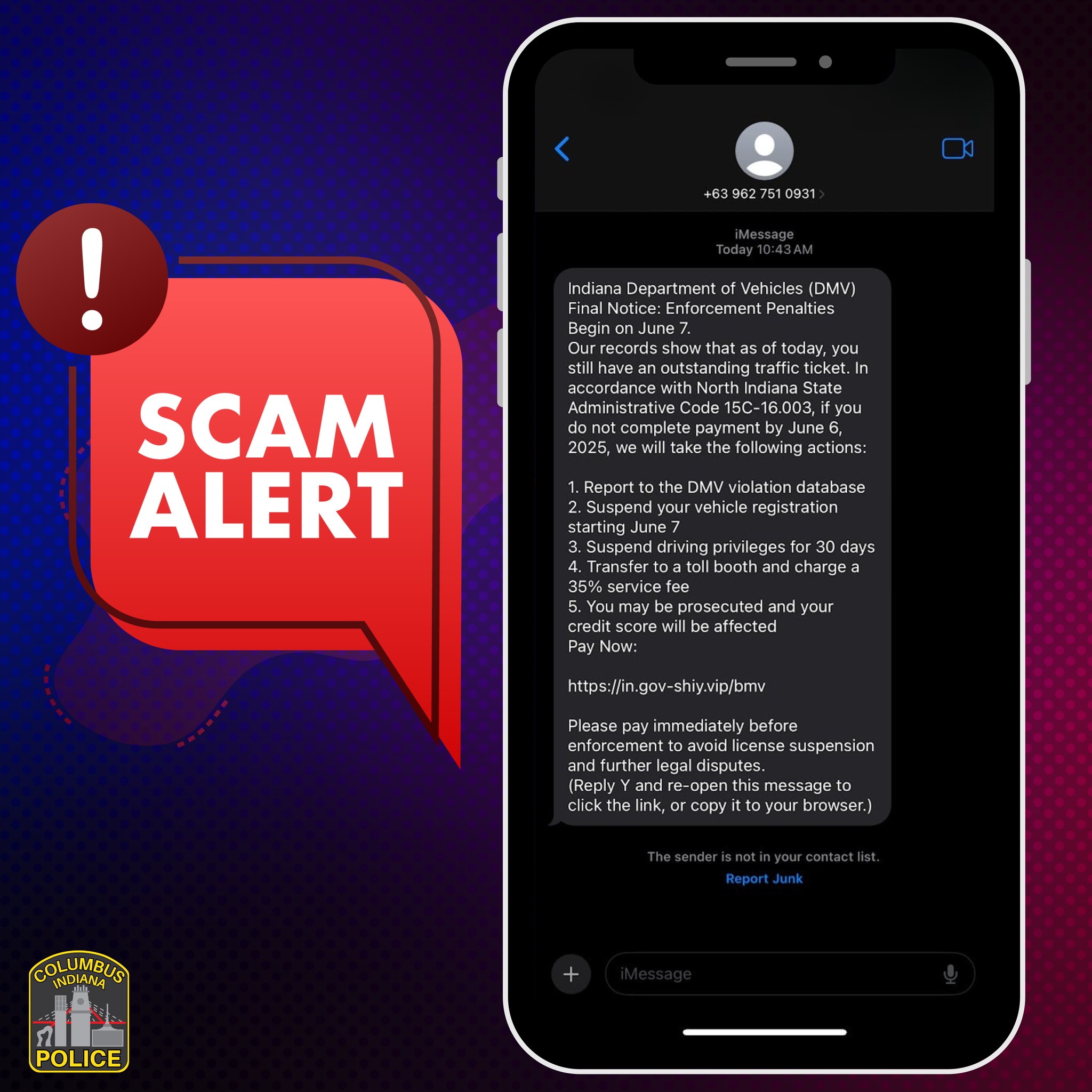 SCAM ALERT We have... - Columbus Police Department (Indiana) | Facebook