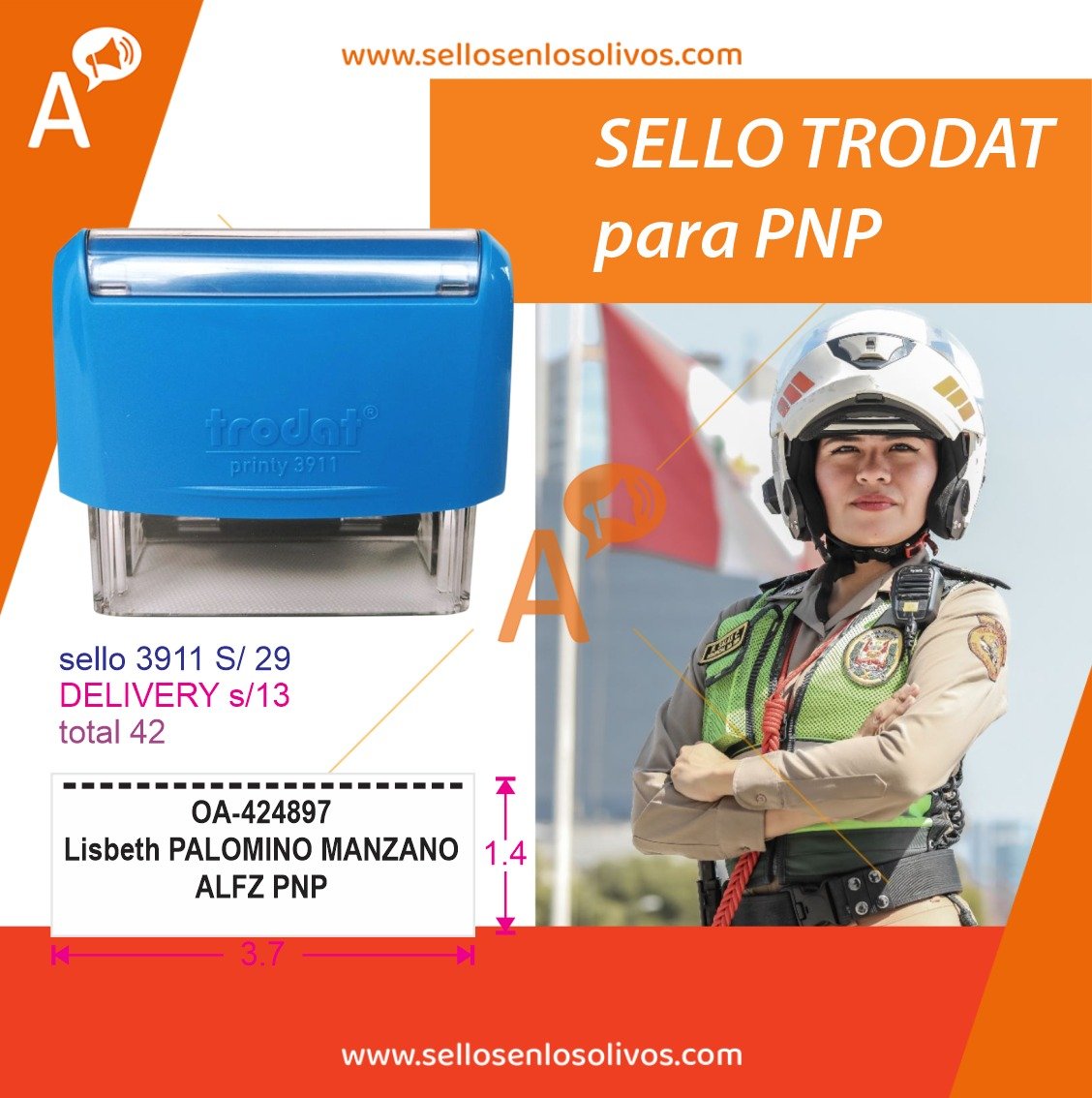 Sellos - Sellos trodat para PNP Sello Personal Trodat económico 3911 ...