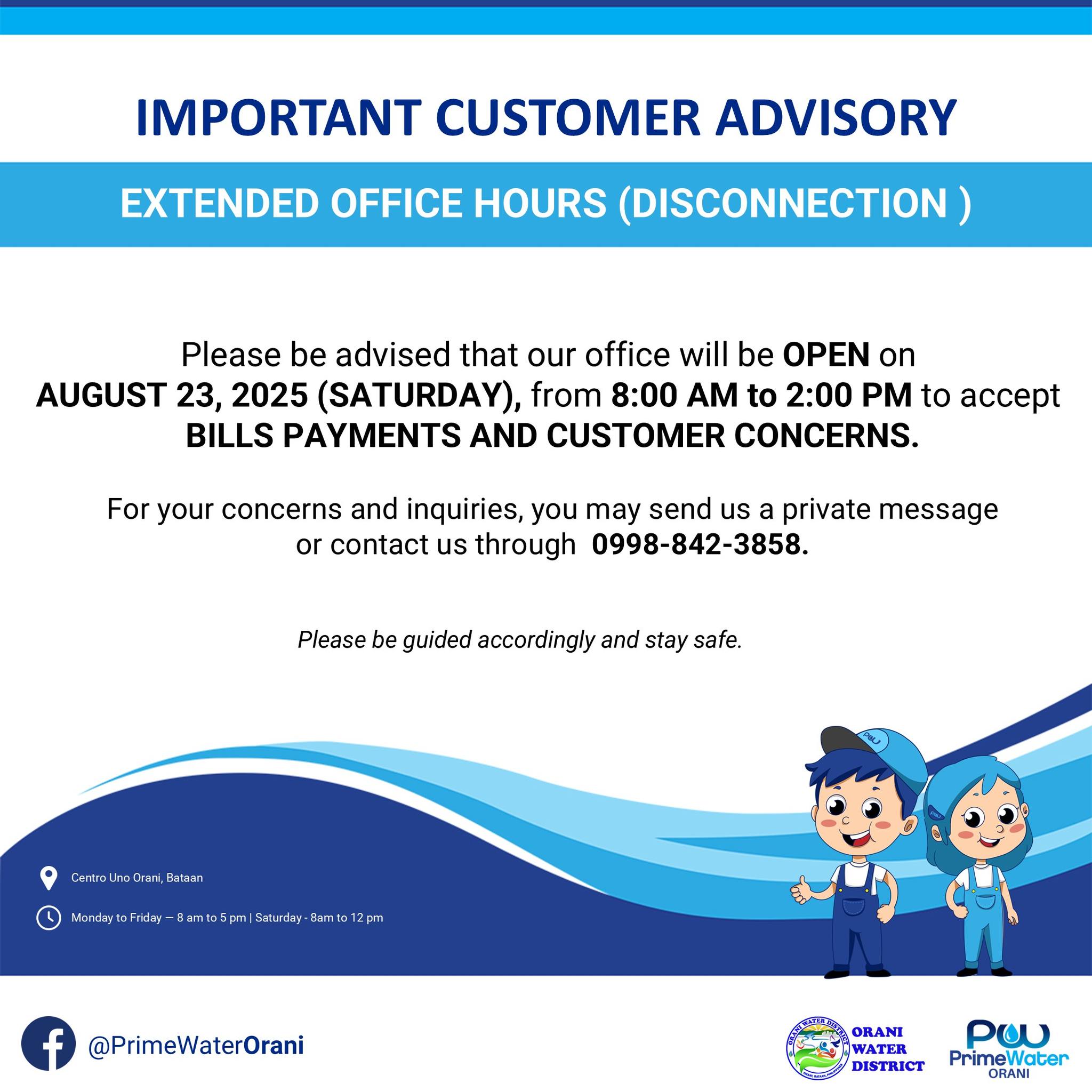 Please be advised that our office will... - PrimeWater Orani | Facebook