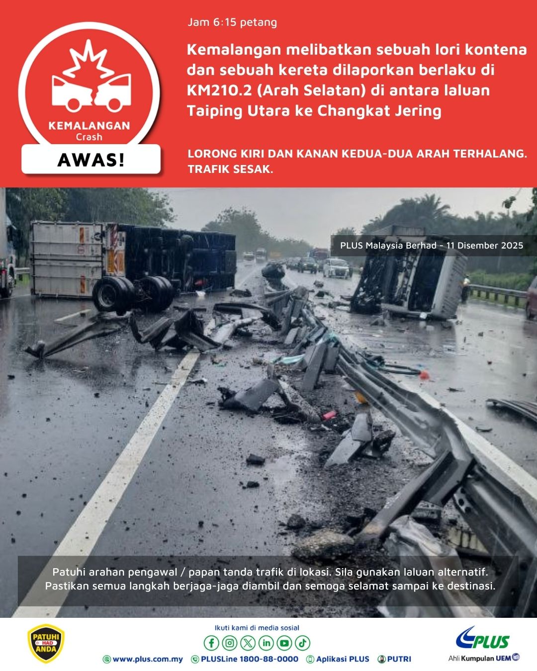 PLUS Malaysia - MAKLUMAN Kemalangan melibatkan sebuah... | Facebook