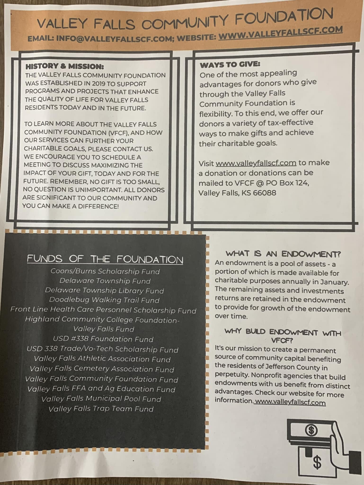 The VFCF flyer out today. - Valley Falls Community Foundation | Facebook