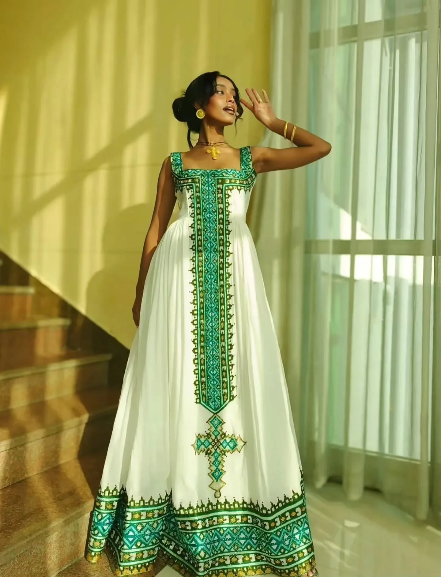 habesha dress green beautiful 092 287 7884 #habeshadress #habeshakemis Habesha kemis floral summer dresses