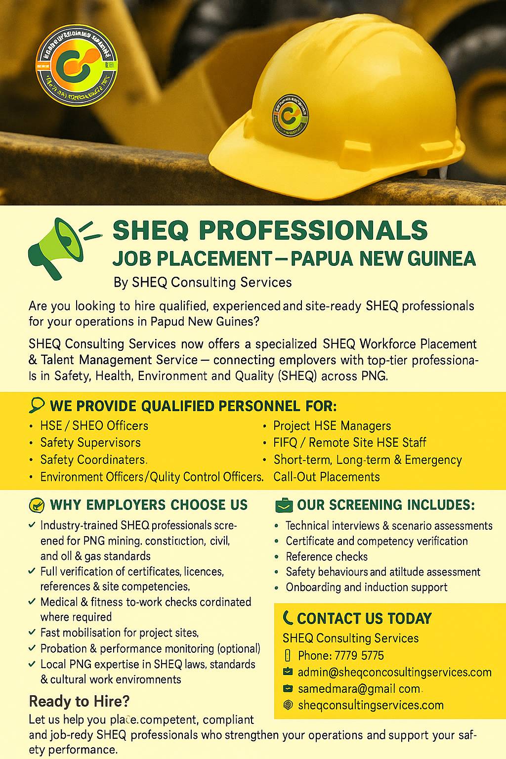 Safety, Health, Environment & Quality - SHEQ Consulting Services | Kundiawa