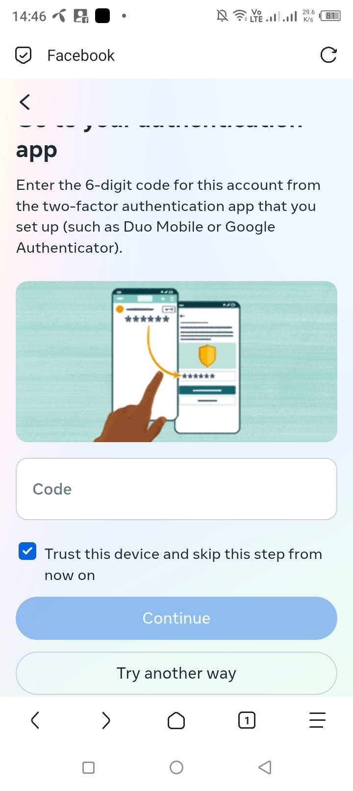 Facebook Two factor authentication code generetor | Facebook