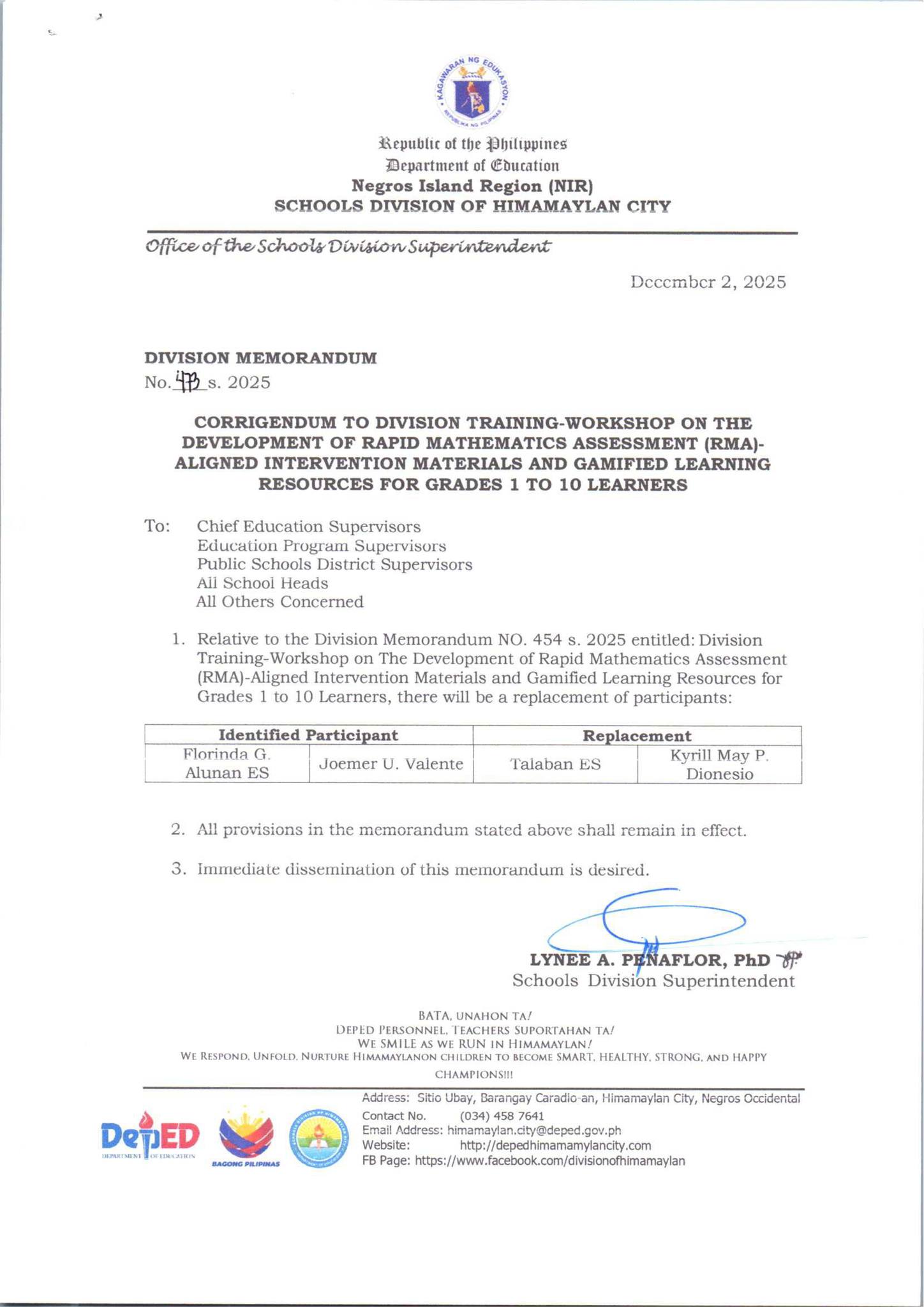 DepEd - DIVISION MEMORANDUM NO. 473, S. 2025 CORRIGENDUM TO DIVISION ...