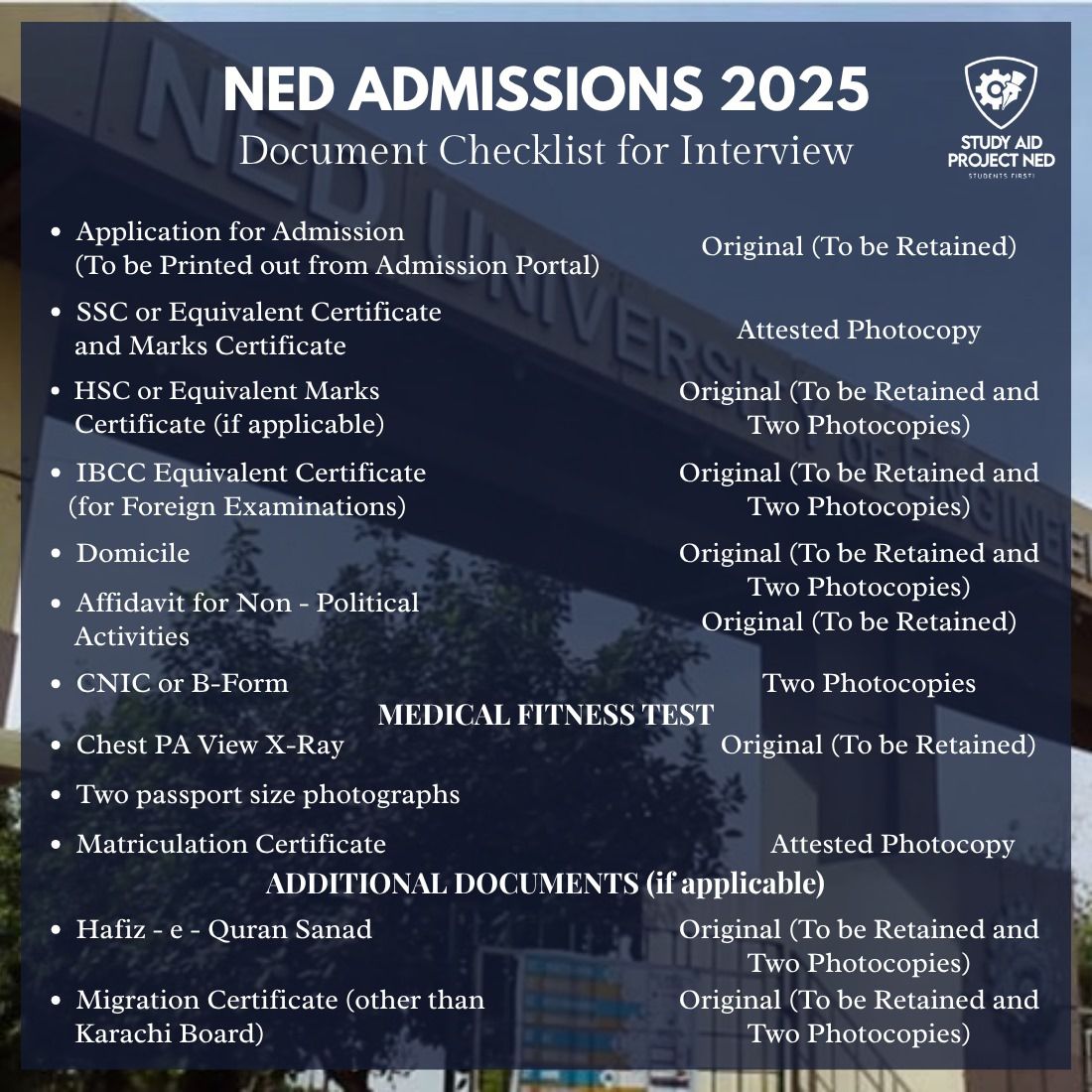 Starting your journey at NED?... - Study Aid Project NED | Facebook