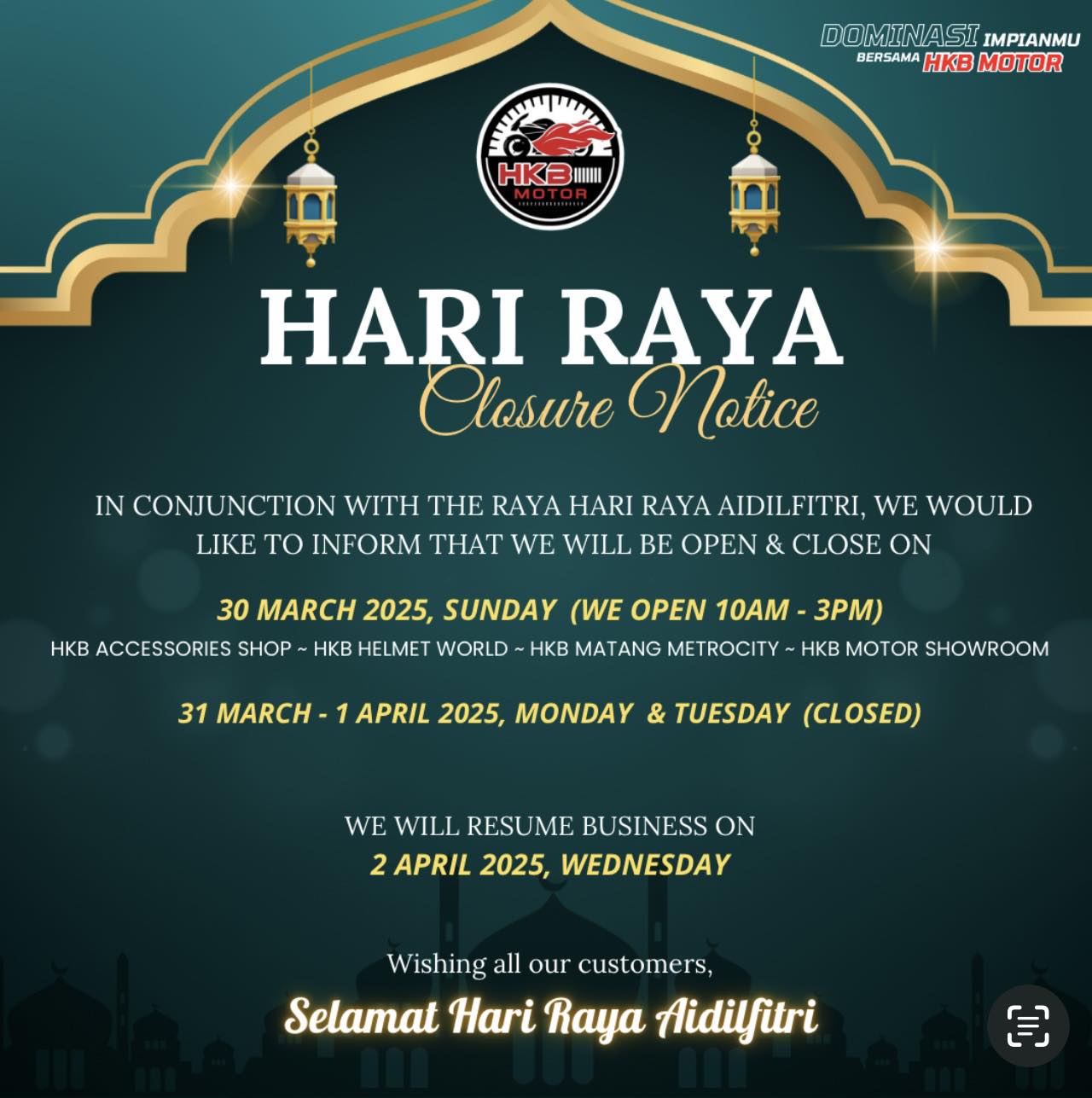 HKB - Selamat Hari Raya Aidilfitri! Kami di HKB Motor ingin mengucapkan ...