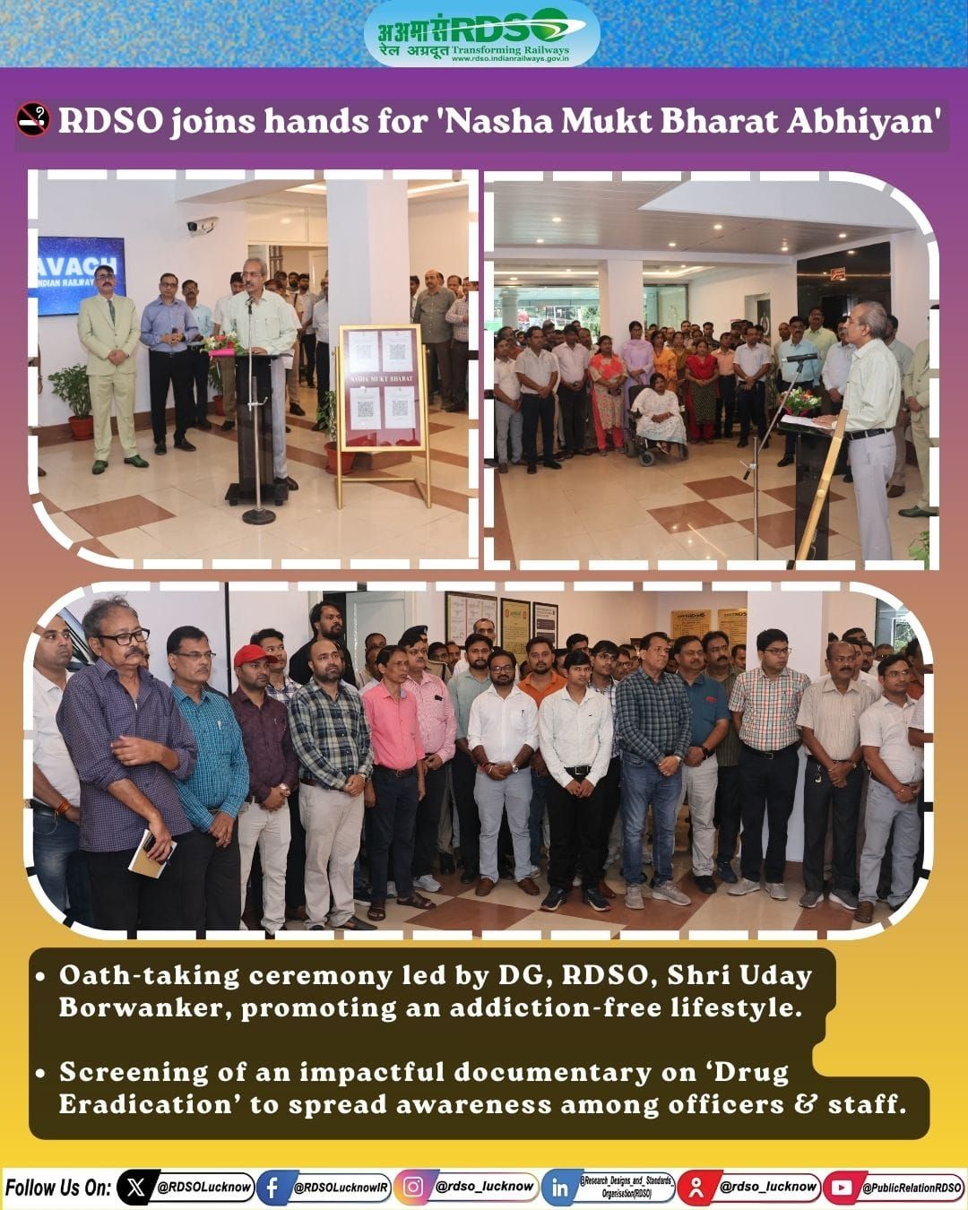 RDSO Lucknow - 🚭 RDSO join hands for 'Nasha Mukt Bharat... | Facebook