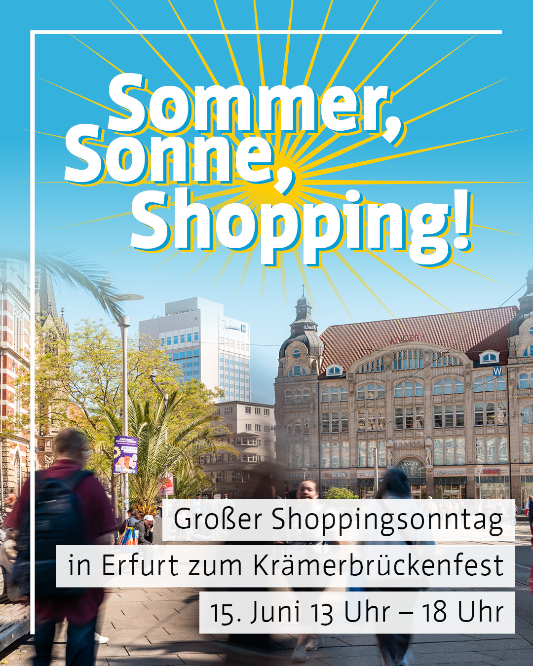 🛍 Verkaufsoffener Sonntag in Erfurt am 15. Juni! 🛍 Am dritten Juniwochenende lädt die Landeshauptstadt Erfurt im Rahmen des 48. Krämerbrückenfests zum Sonntags-Shopping ein! Die Geschäfte in der Innenstadt haben von 13