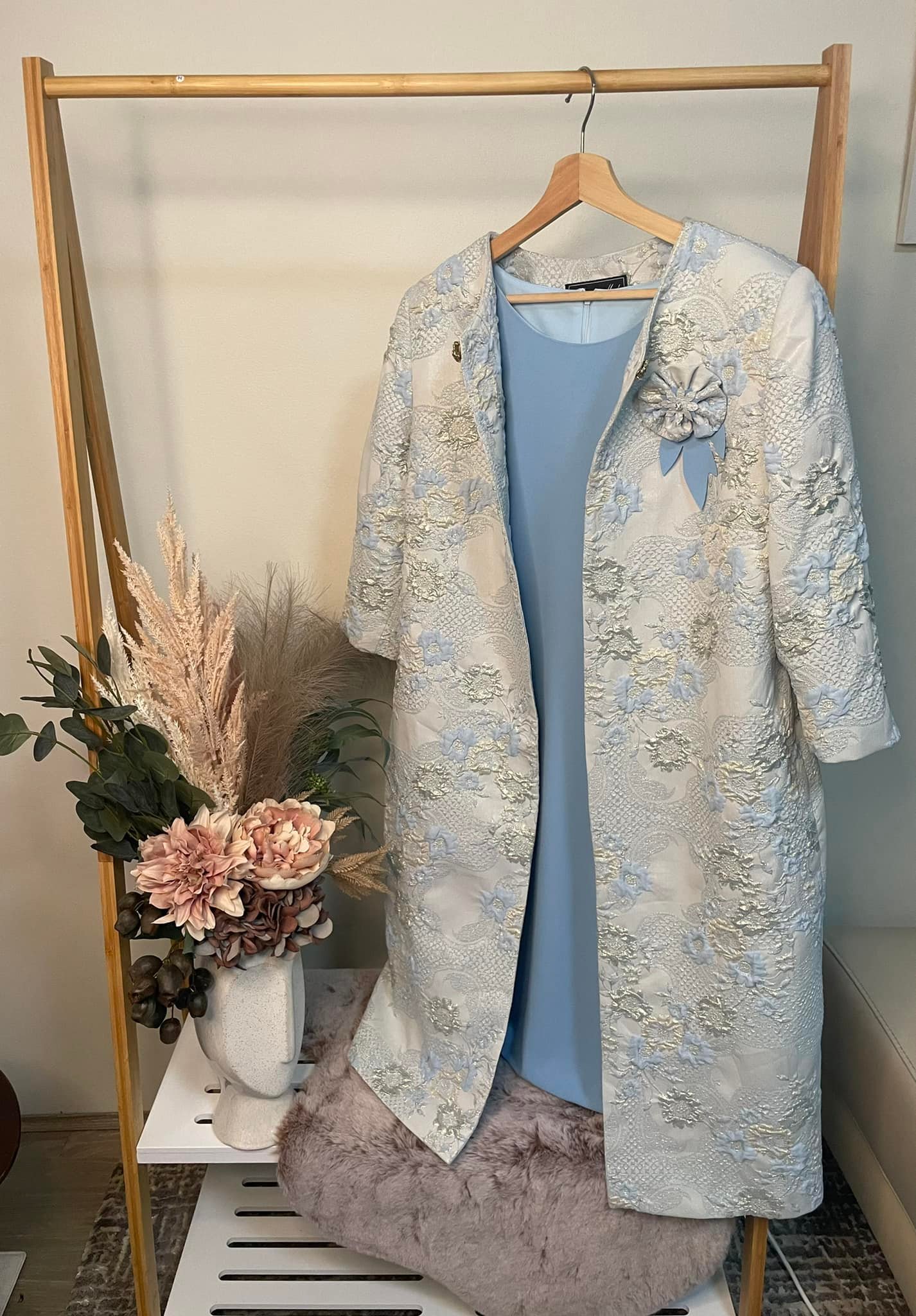 ladies dress and matching jacket Sky blue suit for weddings flexible sole