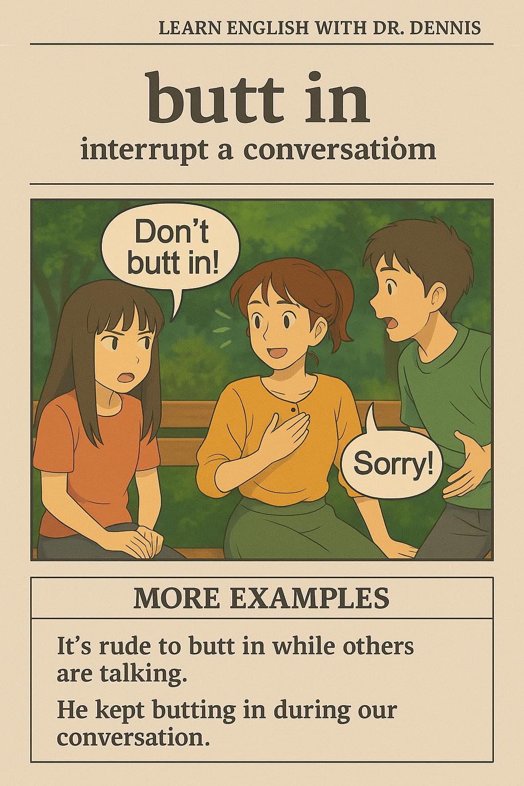 Learn - Butt in ( to interrupt ) | Facebook
