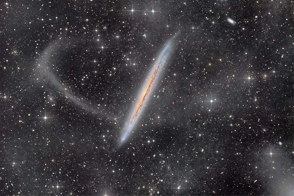 NGC 5907 is an edge on spiral galaxy located 50 million light