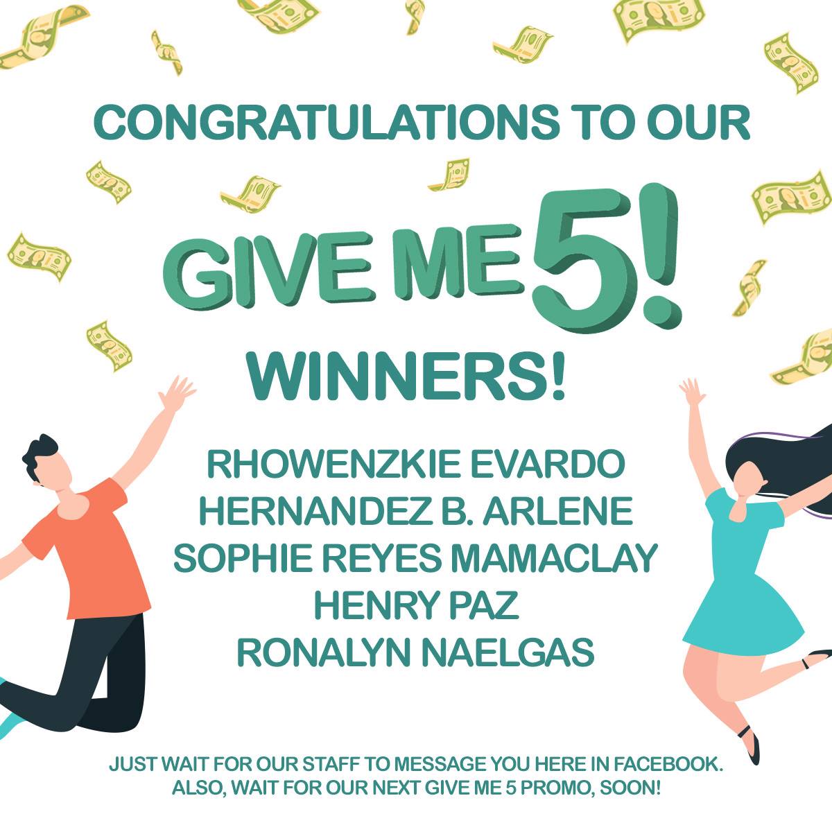 Yehey - Congratulations to the 5 lucky winners of P500 from our Give Me ...