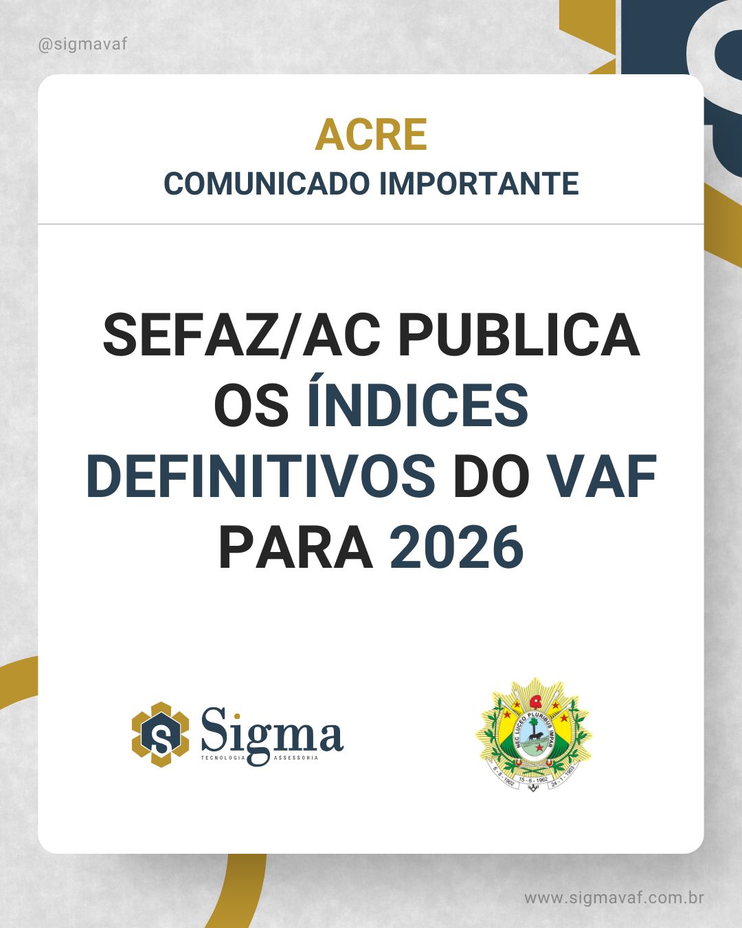 Sigma VAF - ️ Divulgados os índices do IPM do Acre para... | Facebook