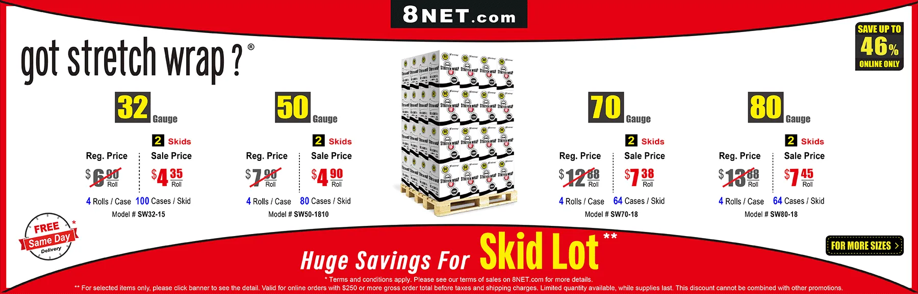 8 NET, Inc. - Summer Promo on Stretch Film in All Sizes... | Facebook