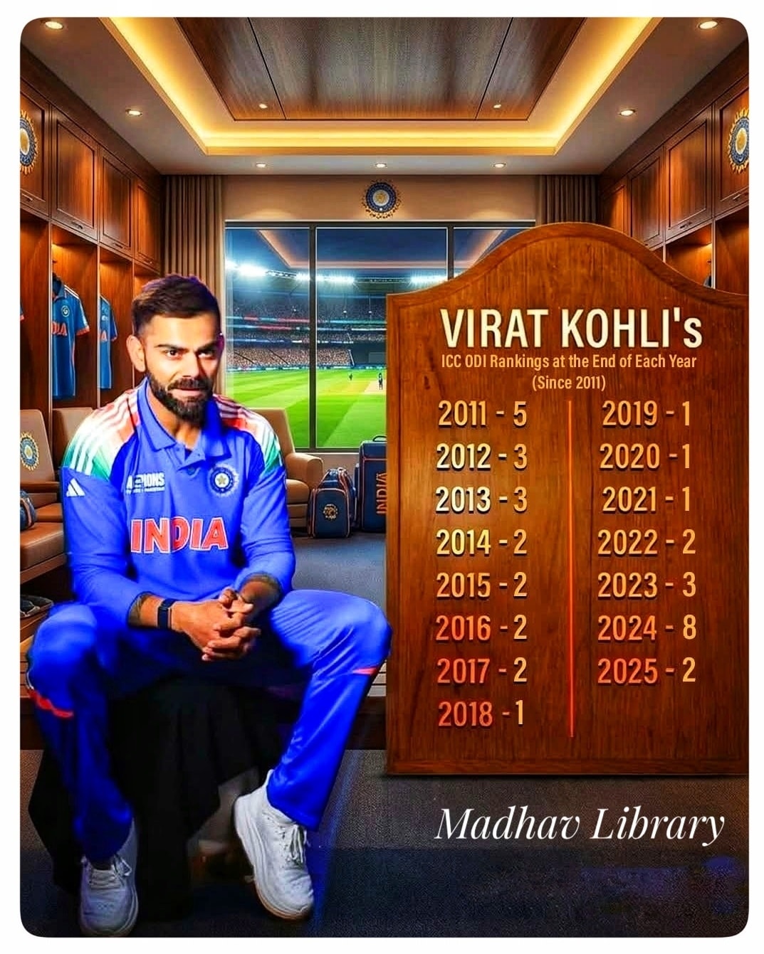 Madhav - Virat Kohli finishes 2025 as the No. 2 ODI batter in ICC ...