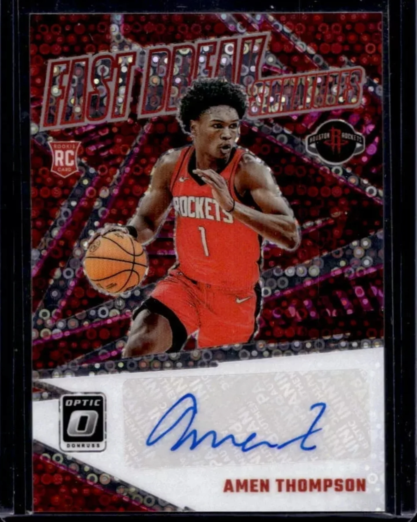 2023 Optic Amen Thompson #1/25 Pink Fast Break Jersey #1 Autograph 