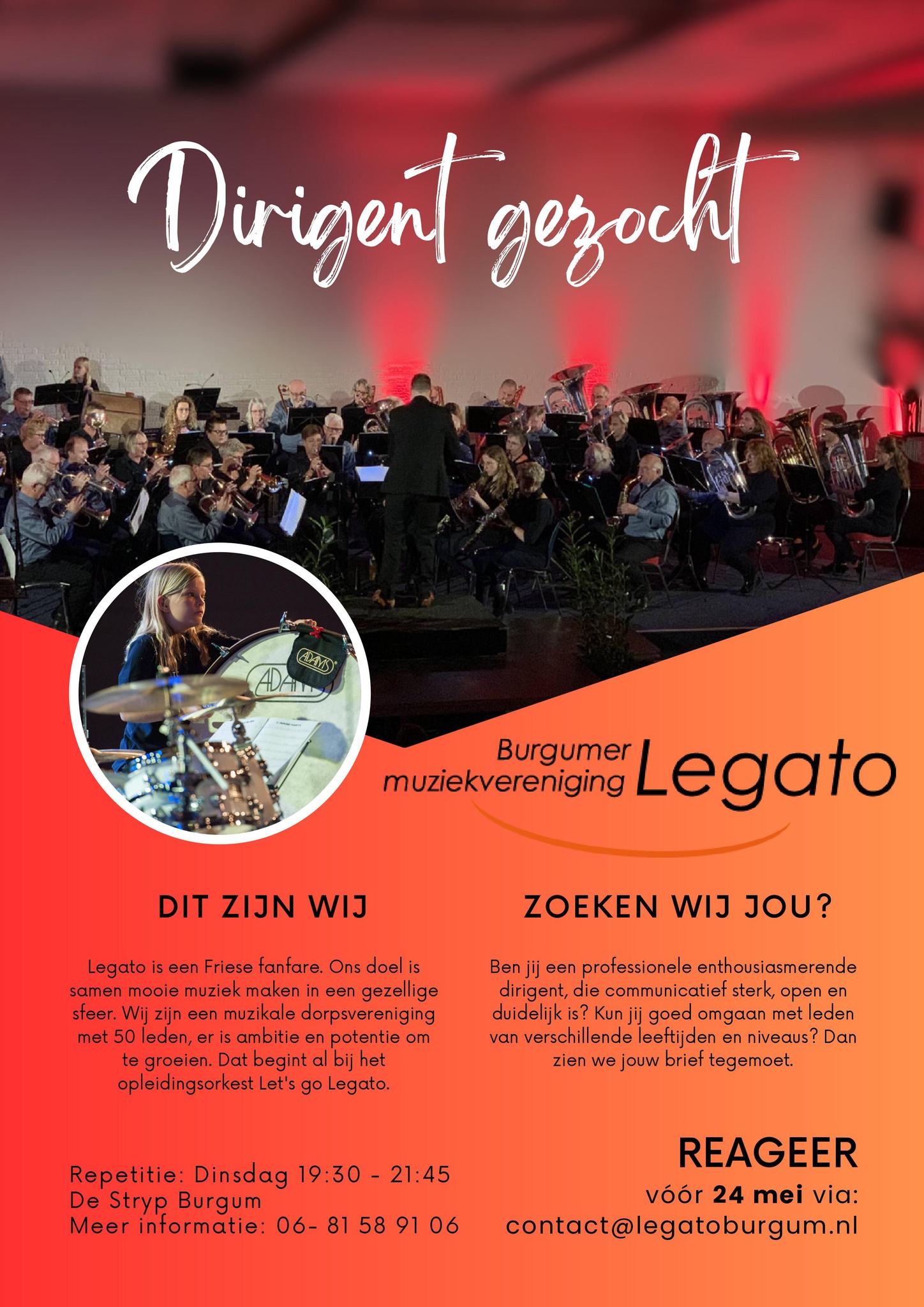 Legato Burgum - DIRIGENT GEZOCHT! Ons 50-koppige fanfare...