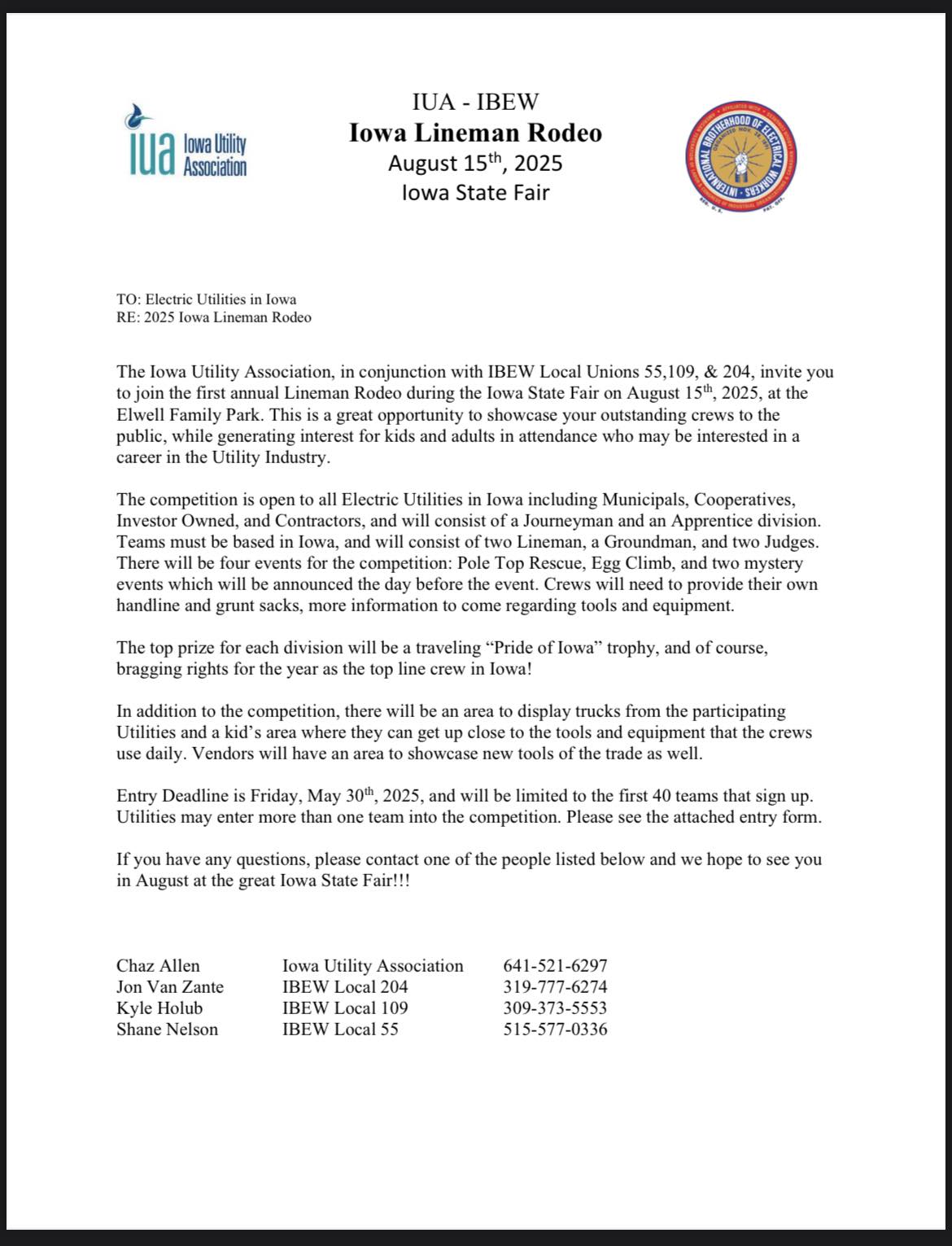 Lineman's Rodeo Events List