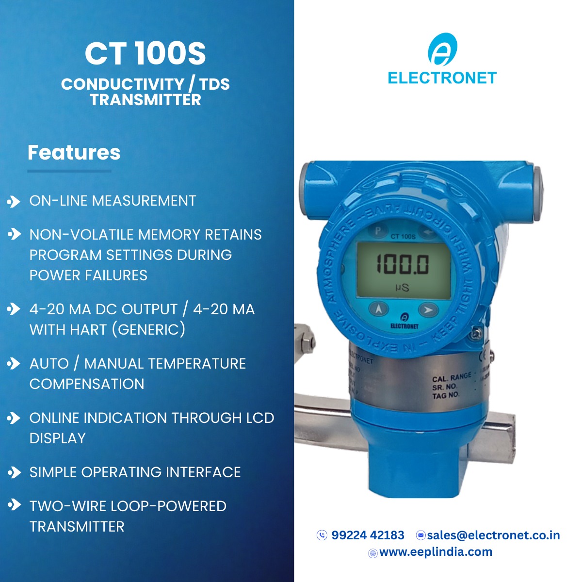 The CT 100S Conductivity... - Electronet Equipments Pvt. Ltd. | Facebook