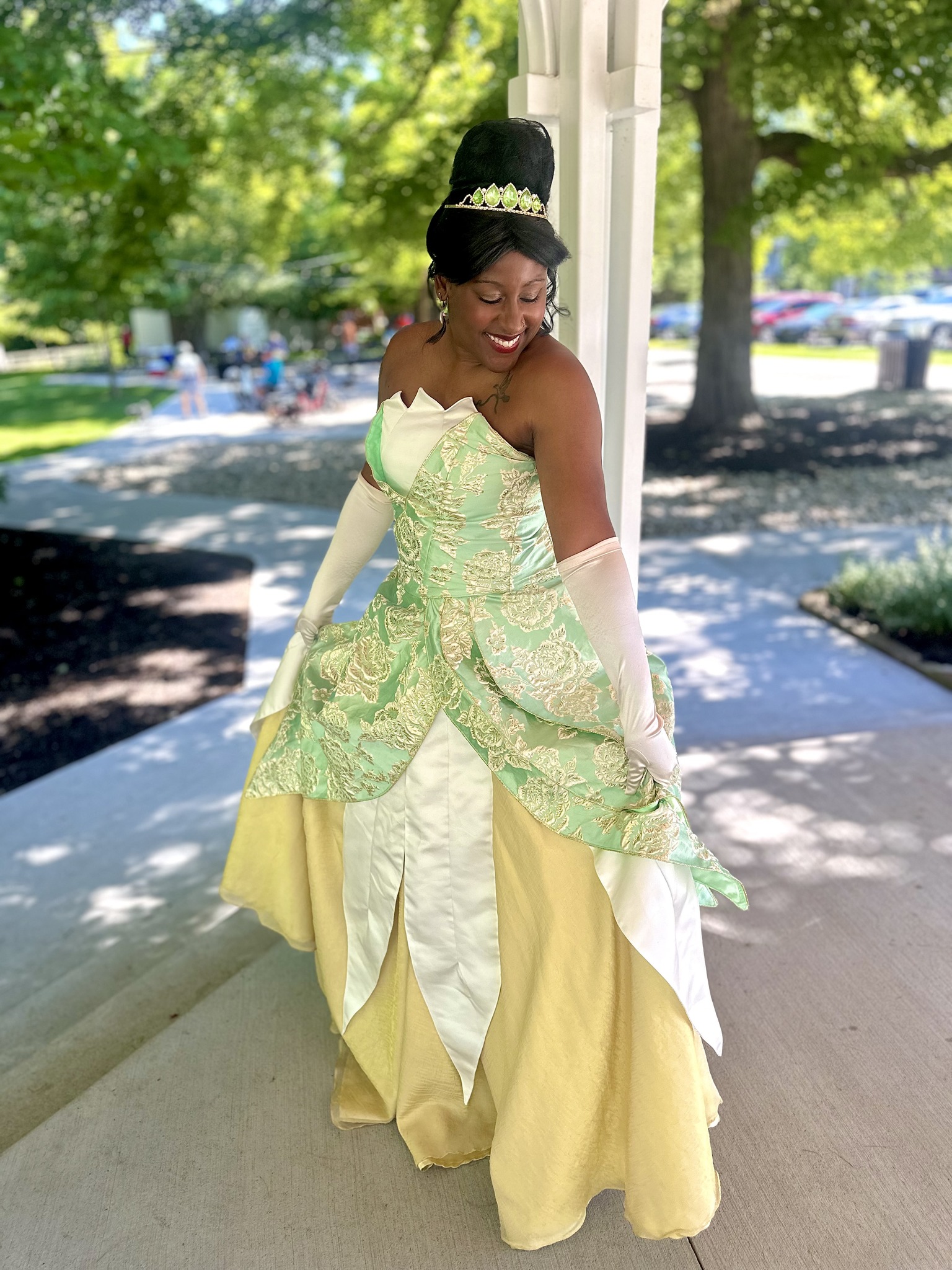 black princess with green dress Happy History Month ✨ Honoring Tiana — the first Black Disney princess. A reminder that Black girls can dream big, work hard, and still get the crown 👑💚 This tribute collection::womenclothing