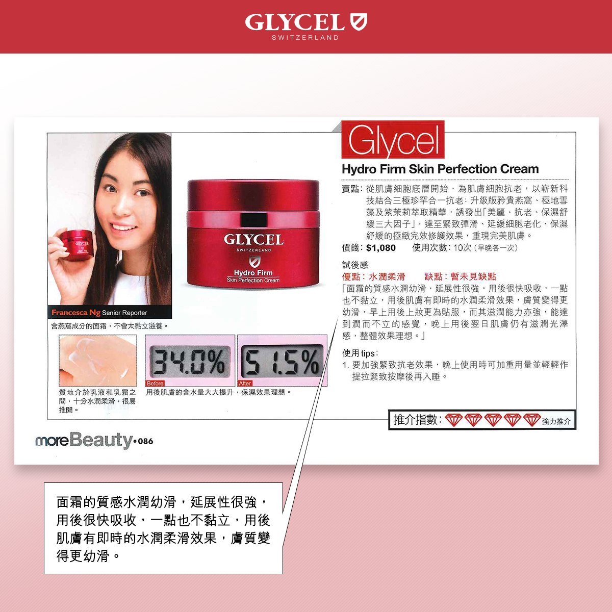 GLYCEL - 【雜誌強力推介Hydro Firm Skin Perfection Cream】 帶來極緻