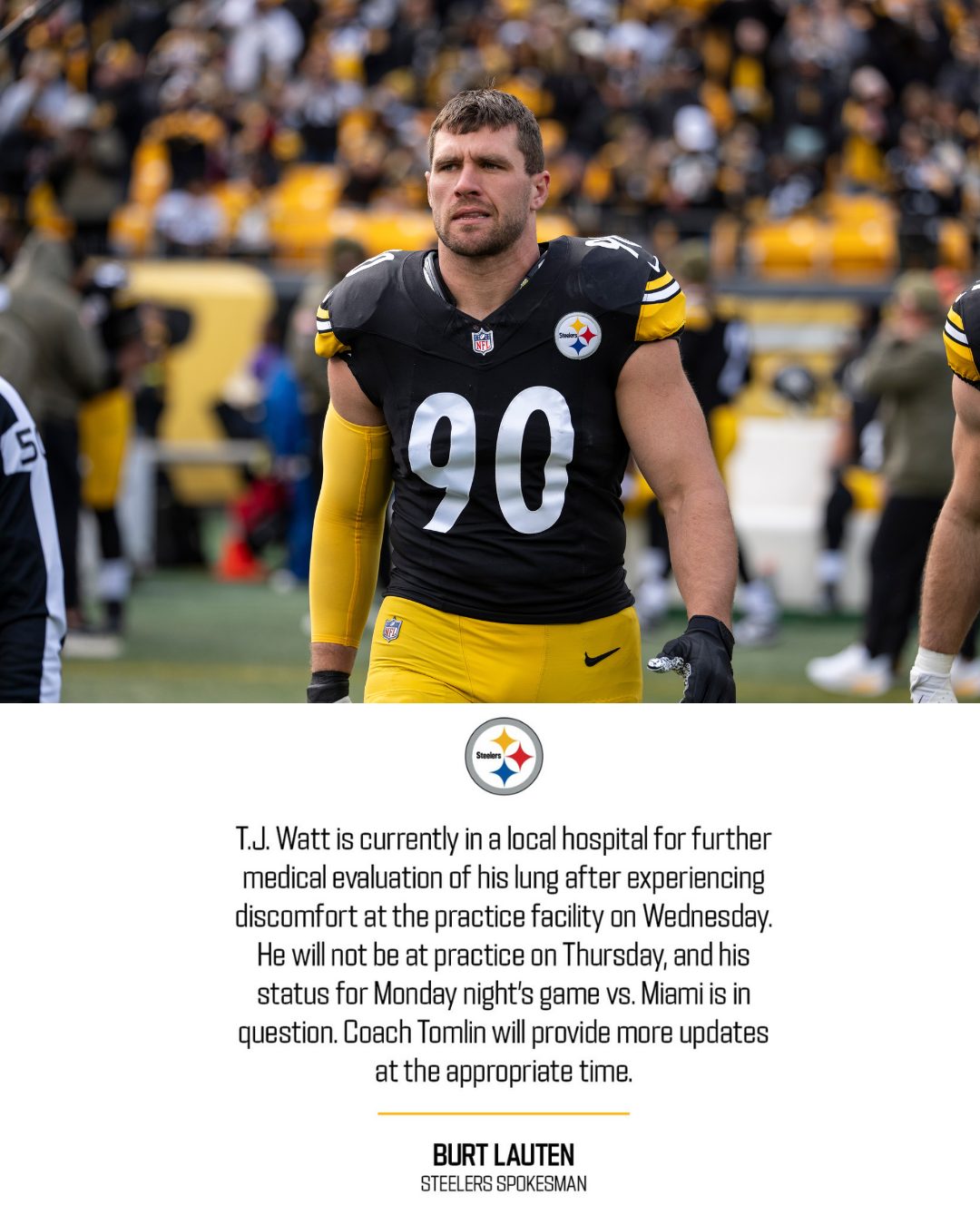 Pittsburgh - The Steelers put out a statement about TJ Watt 🖤 💛 (via ...