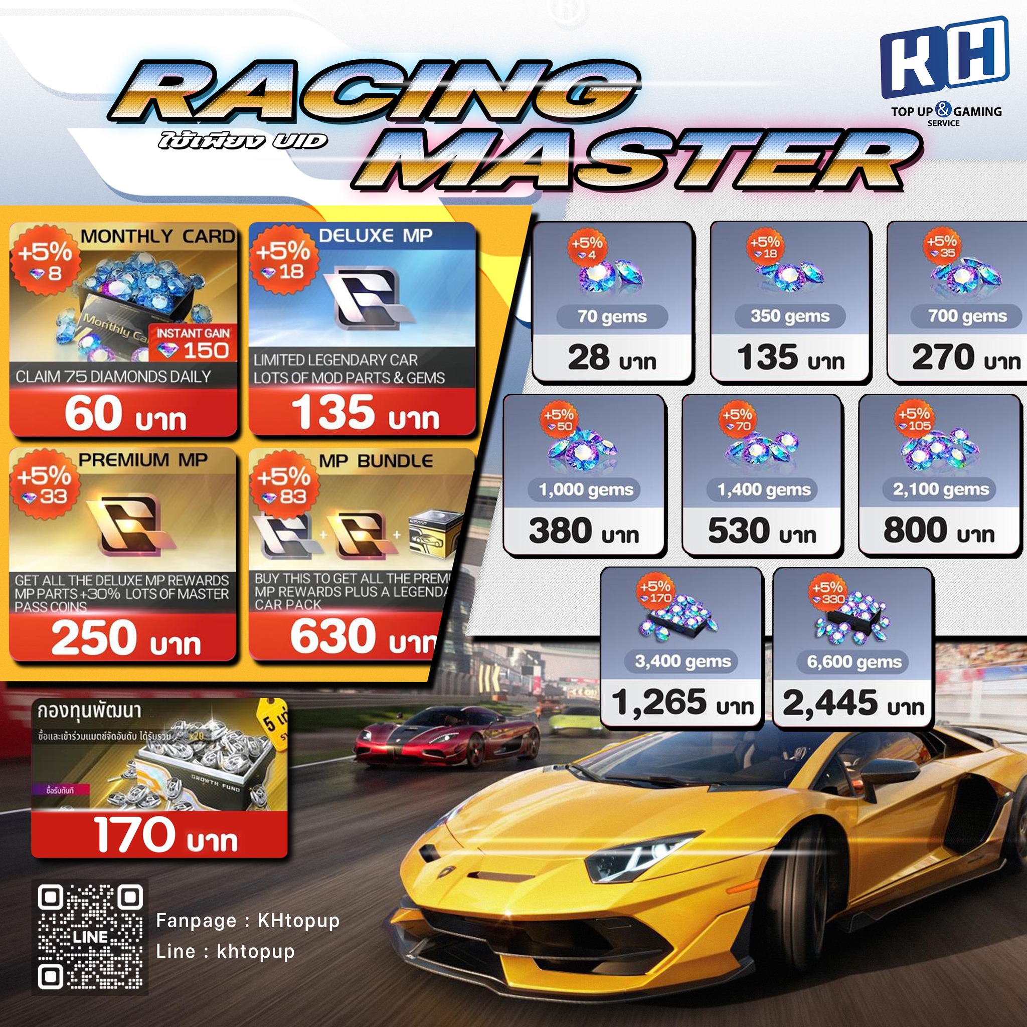 KH - บริการรับเติม Racing Master (ใช้เพียง UID) -รอรับได้เลยหลังจากชำระ ...