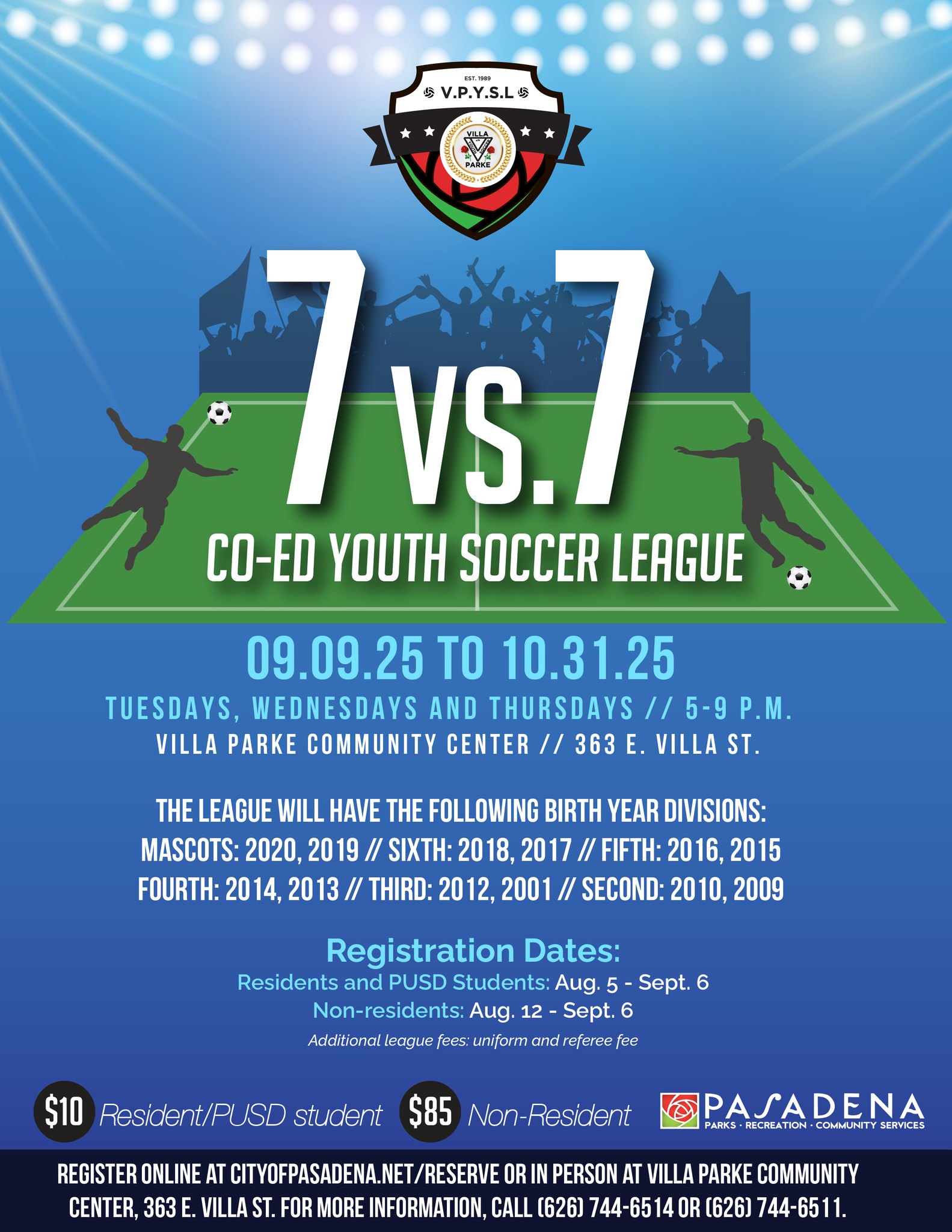 The 7 vs. 7 Co-Ed Youth Soccer... - Pasadena Parks and Rec | Facebook