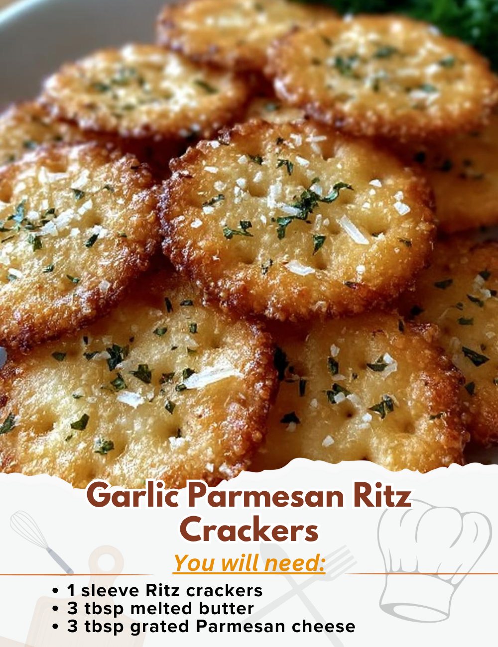 Yummy - Garlic Parmesan Ritz Crackers Ingredients: - 1 sleeve Ritz ...