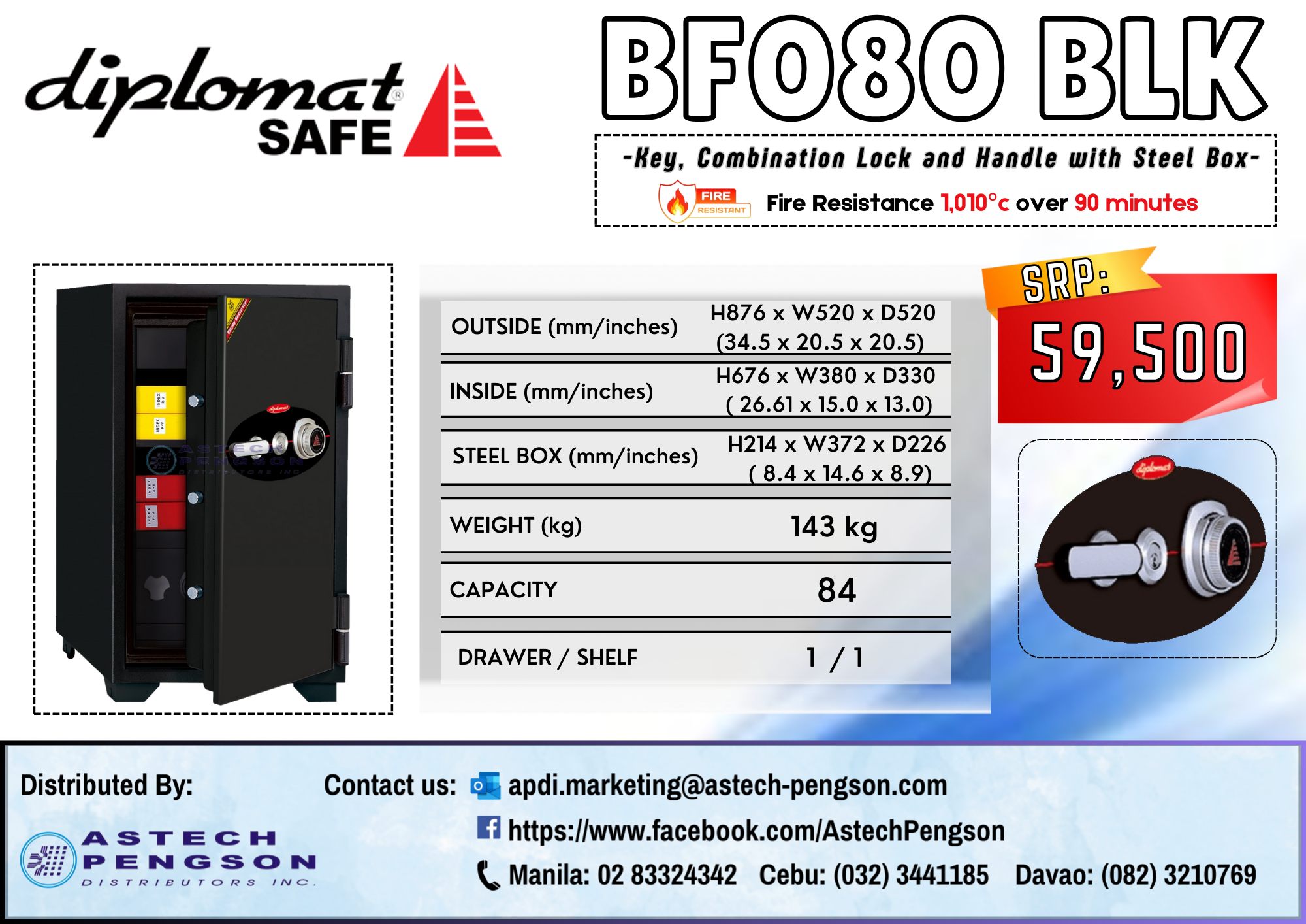 Astech - 📌 DIPLOMAT SAFE BF080 BLK KEY, COMBINATION LOCK AND HANDLE ...