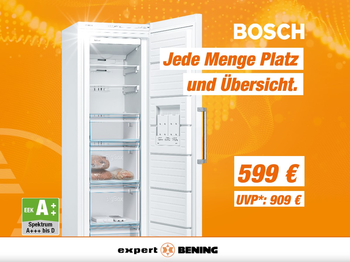 Der Bosch GSN36FW3P Gefrierschrank mit vier transparenten Gefriergutschubladen bietet dir jede Menge Platz für deine Vorräte. 🥦🍞🍗 👉 Alle Details gibt's hier: http://ow.ly/UeiA50z3dSq 👉 Bestelle einfa