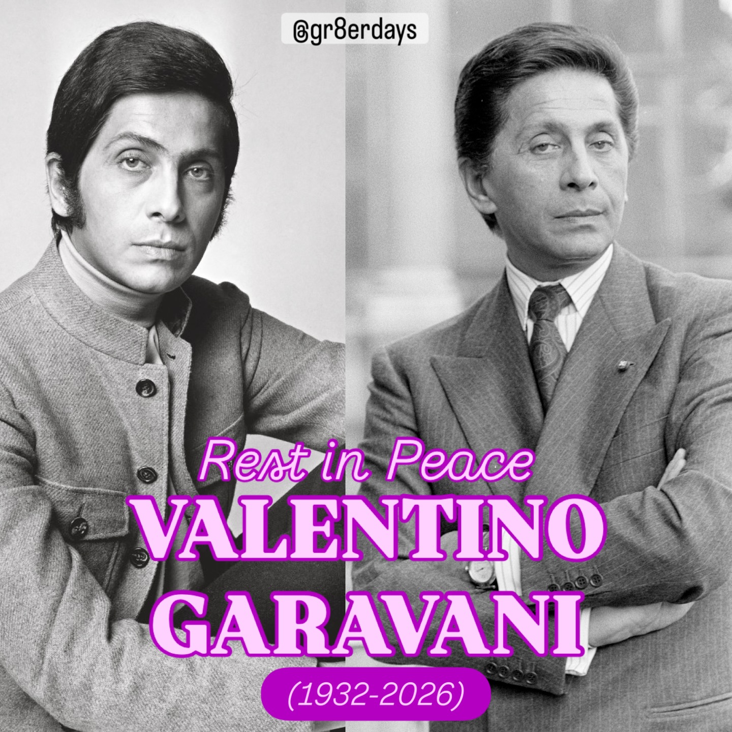 Legendary Italian fashion designer Valentino Garavani, whose 