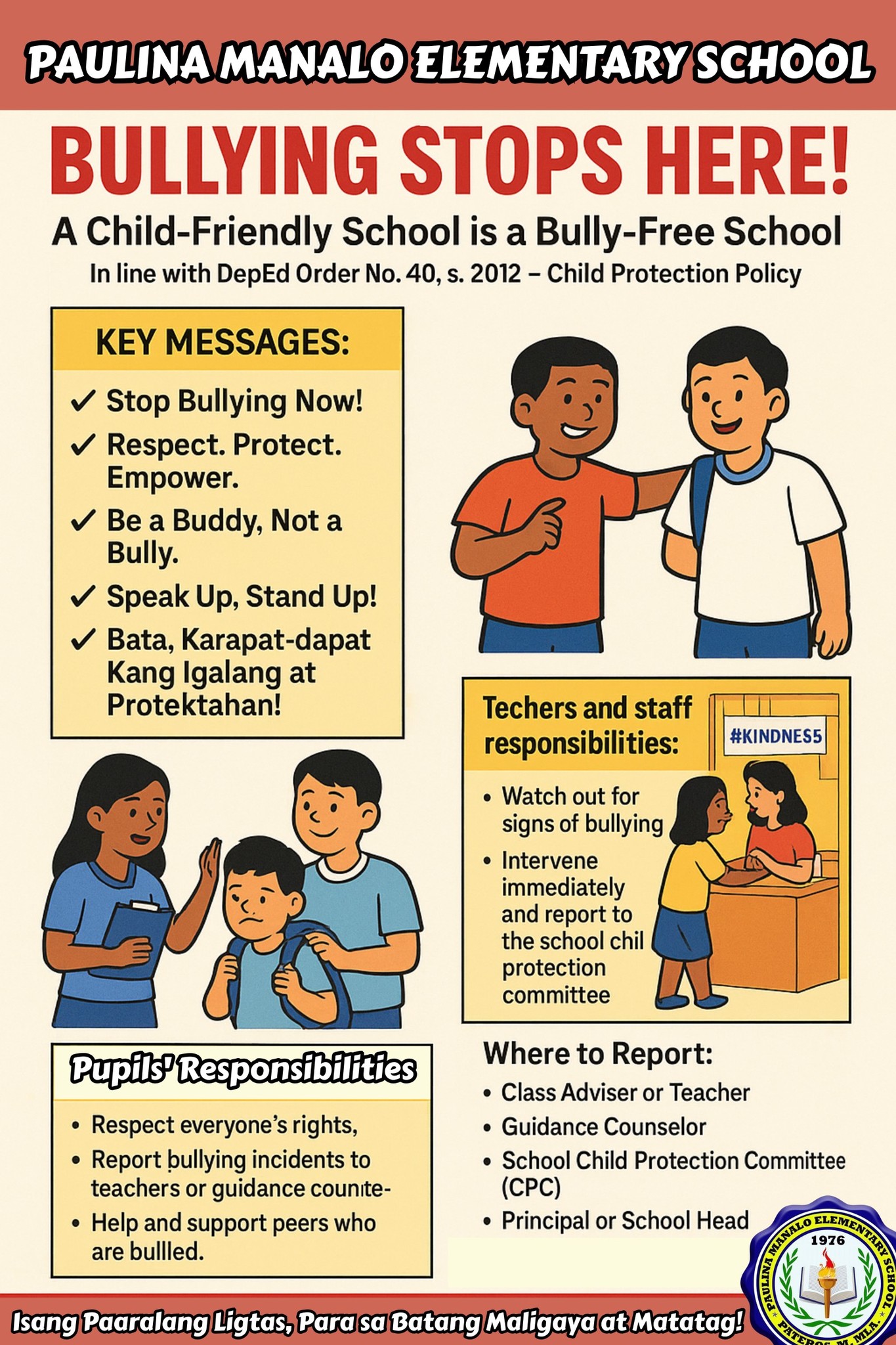 DepEd - 📣 STOP BULLYING NOW! 🛑 Be a Buddy, Not a Bully!” 🔎 WHAT IS ...