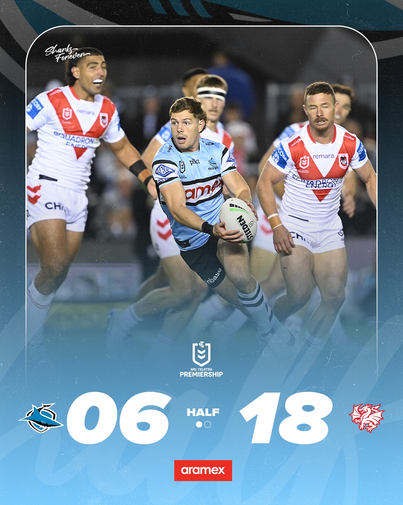 Cronulla - Half time in the derby. Work to do. | Facebook