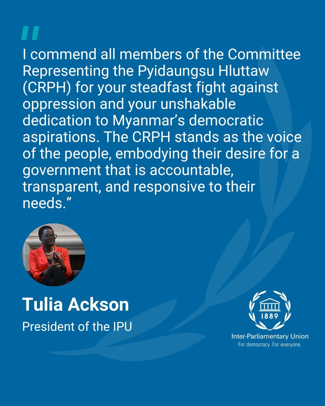 IPU President, Dr. Tulia... - Inter-Parliamentary Union | Facebook