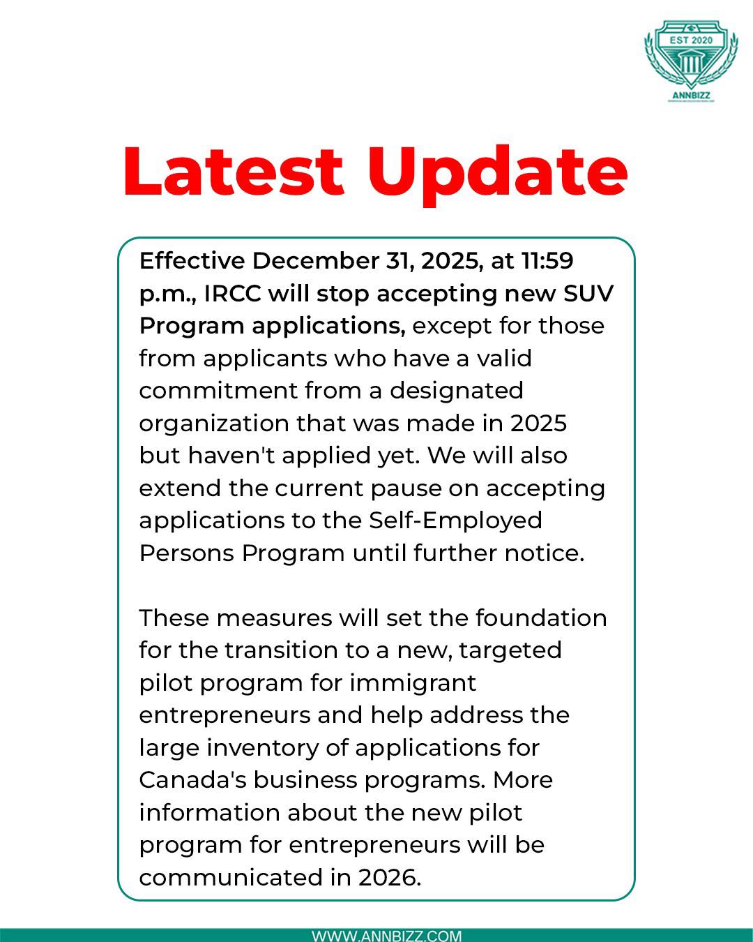 Annbizz - 🚨 Important Immigration Update – Canada 🇨🇦 IRCC has announced ...